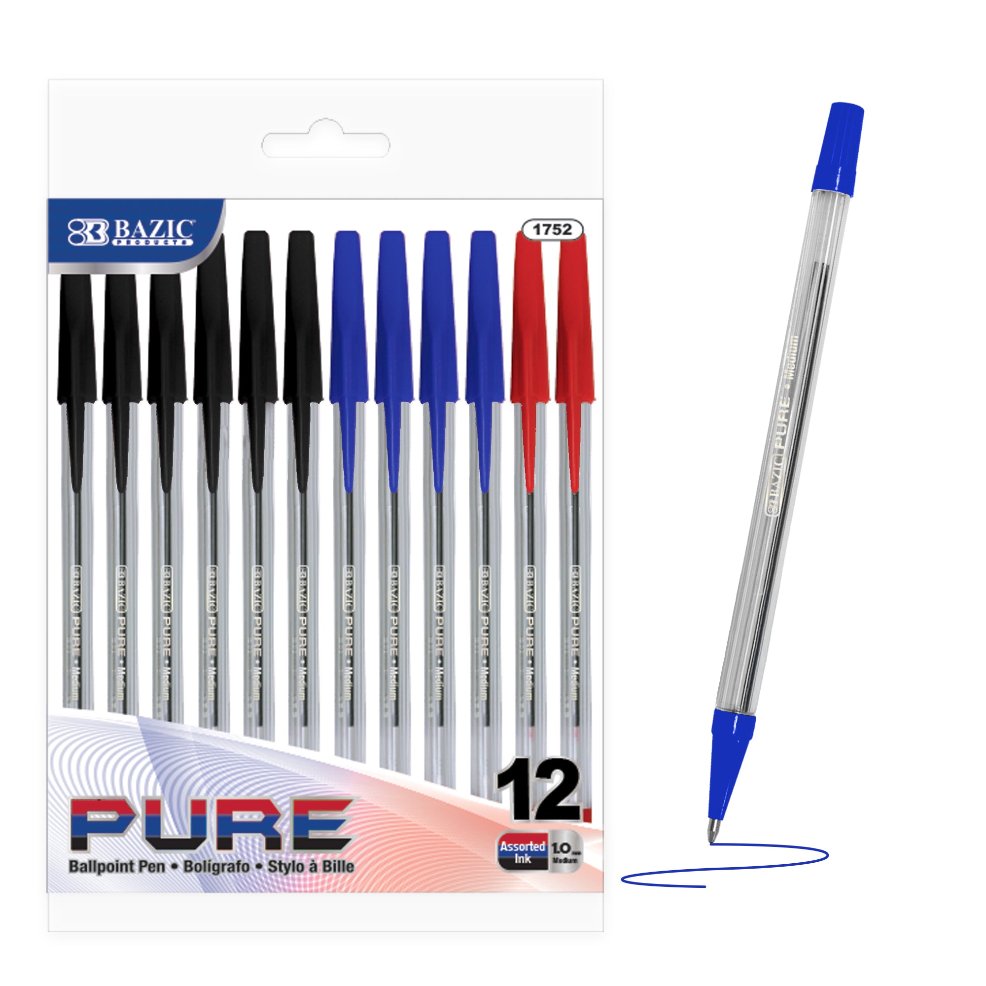 Pure Assorted Color Stick Pen (12/Pack)