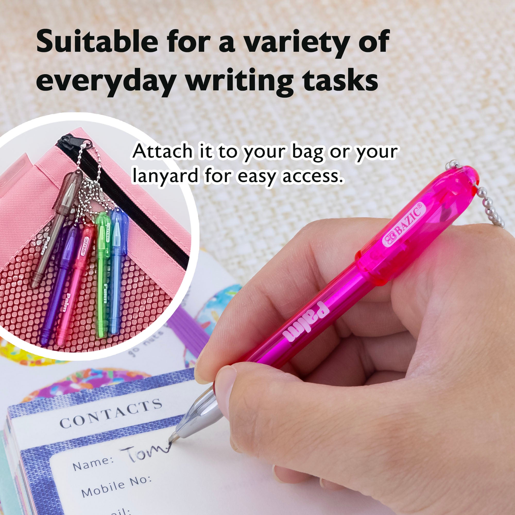 Palm Mini Ballpoint Pen w/ Key Ring (5/Pack)