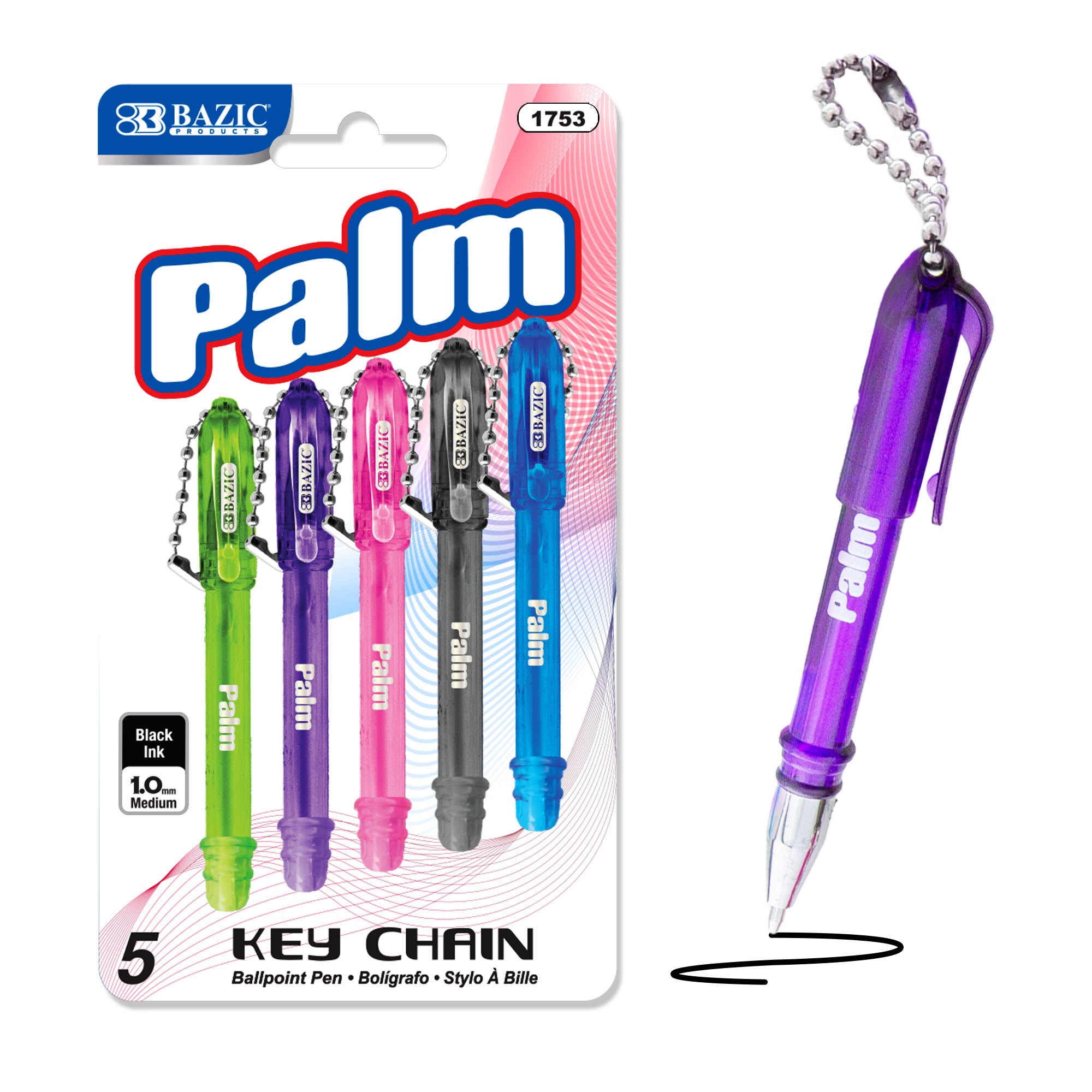Palm Mini Ballpoint Pen w/ Key Ring (5/Pack)