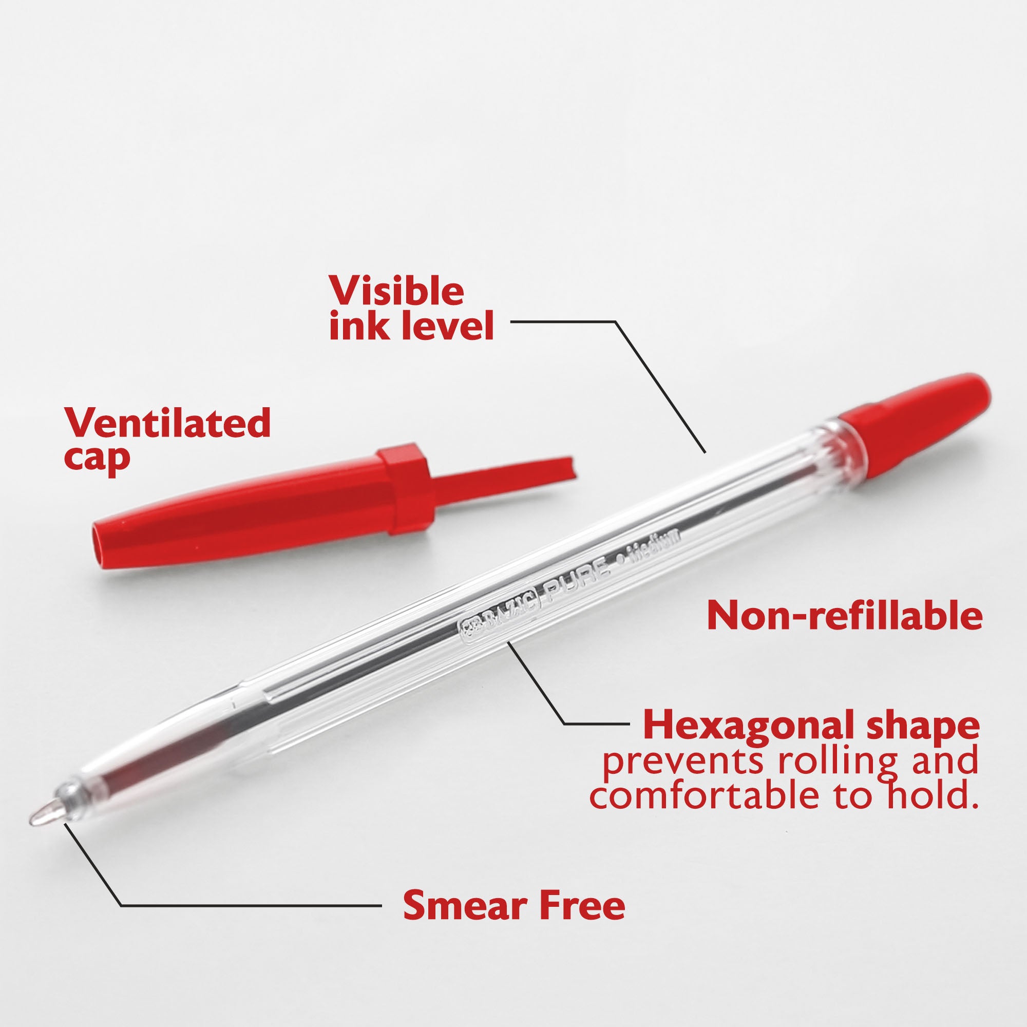 Pure Red Stick Pen (12/Pack)