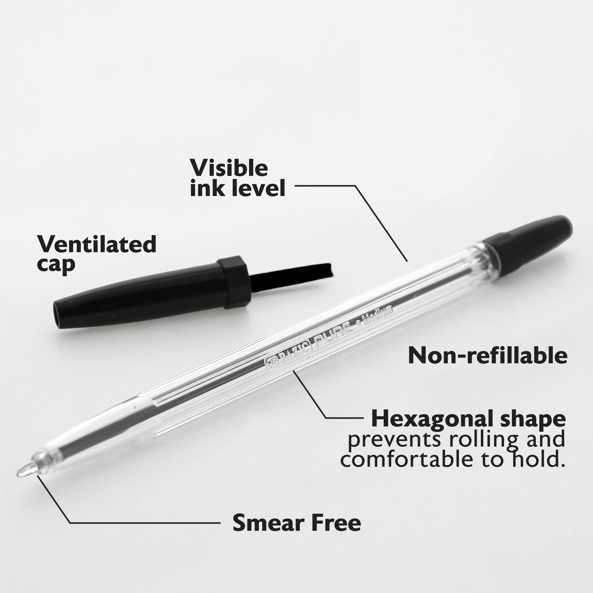 Pure Black Stick Pen (12/Pack)