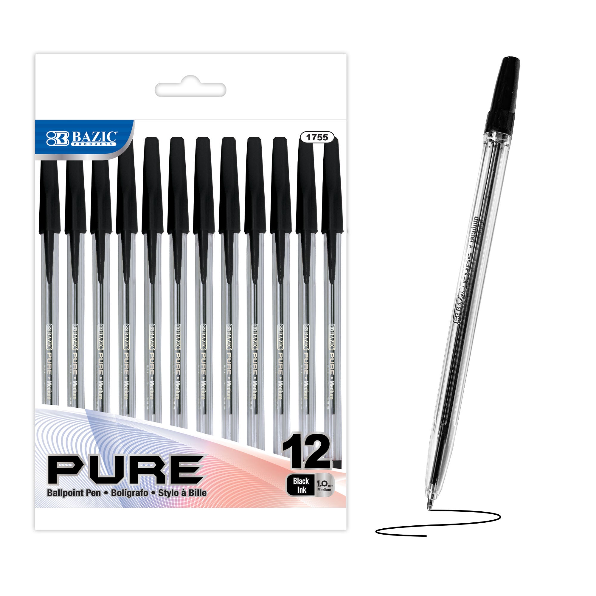 Pure Black Stick Pen (12/Pack)