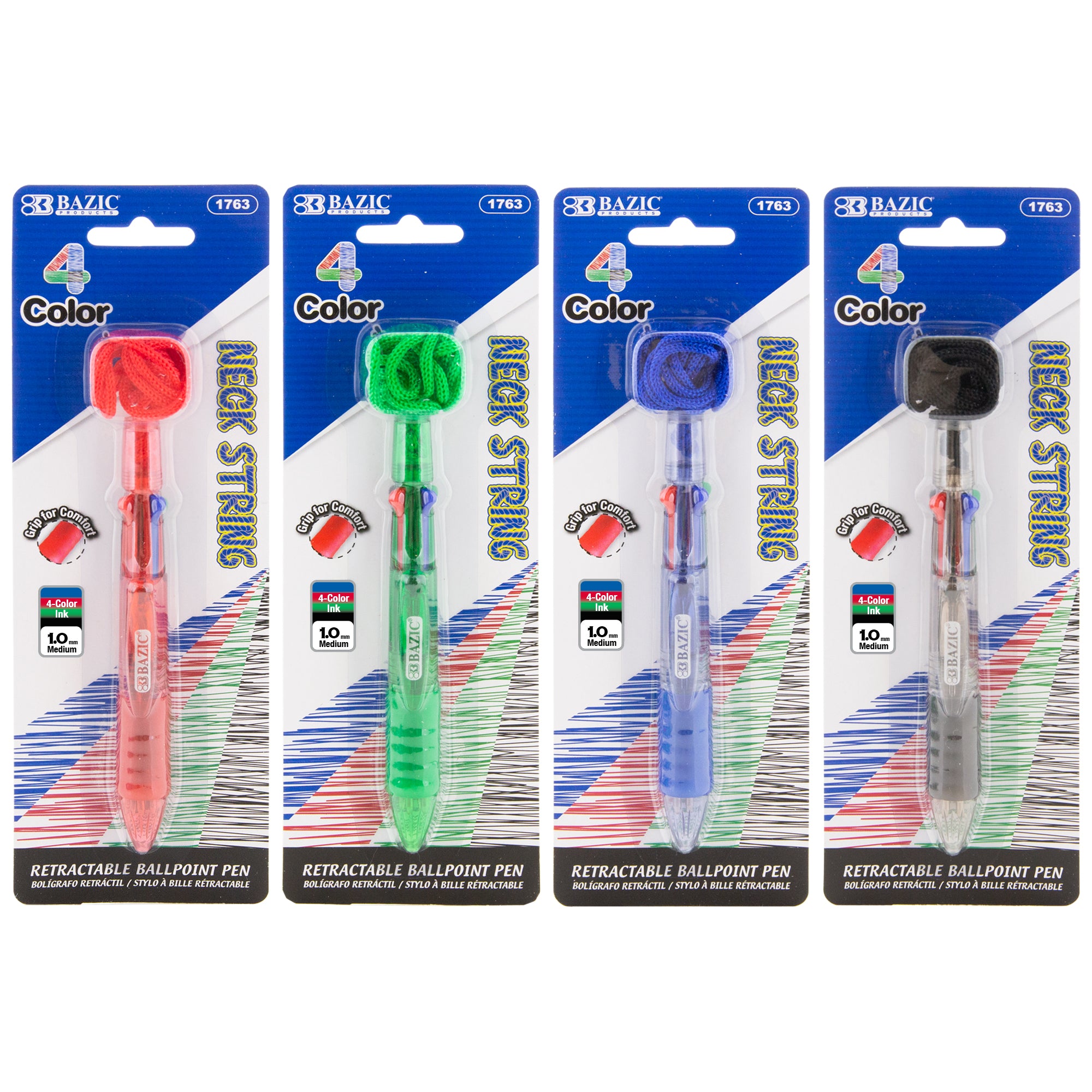 4-Color Neck Pen w/ Cushion Grip