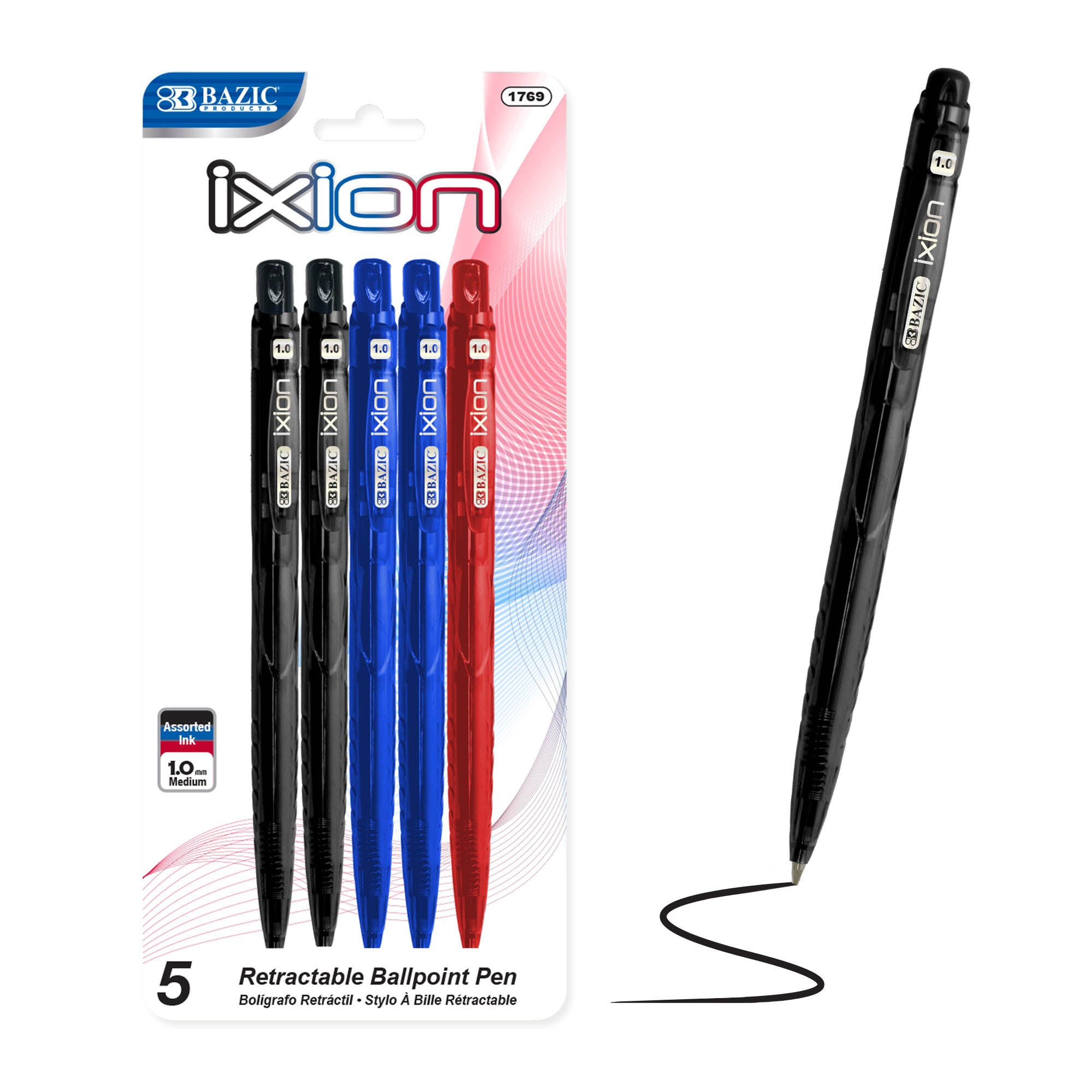 Ixion Assorted Color Retractable Pen (5/Pack)