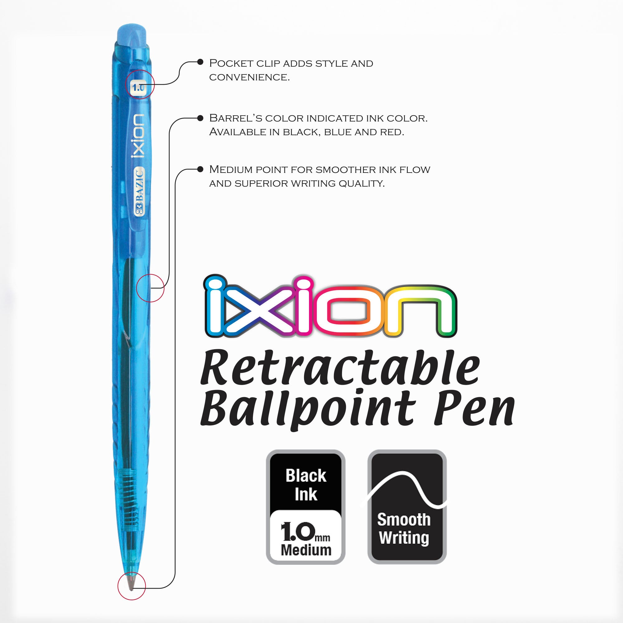 Ixion Dazzle Black Color Retractable Pen (5/Pack)