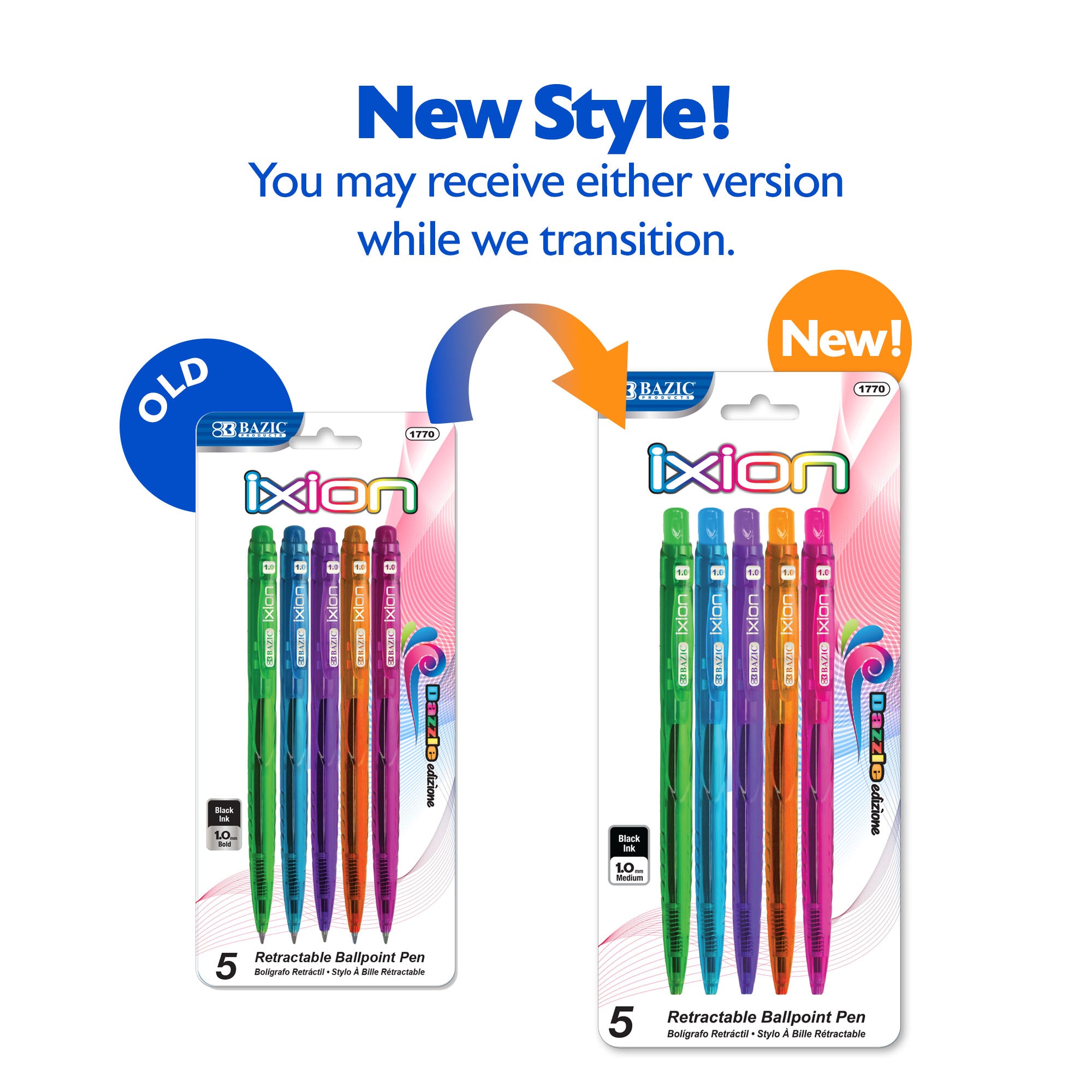 Ixion Dazzle Black Color Retractable Pen (5/Pack)