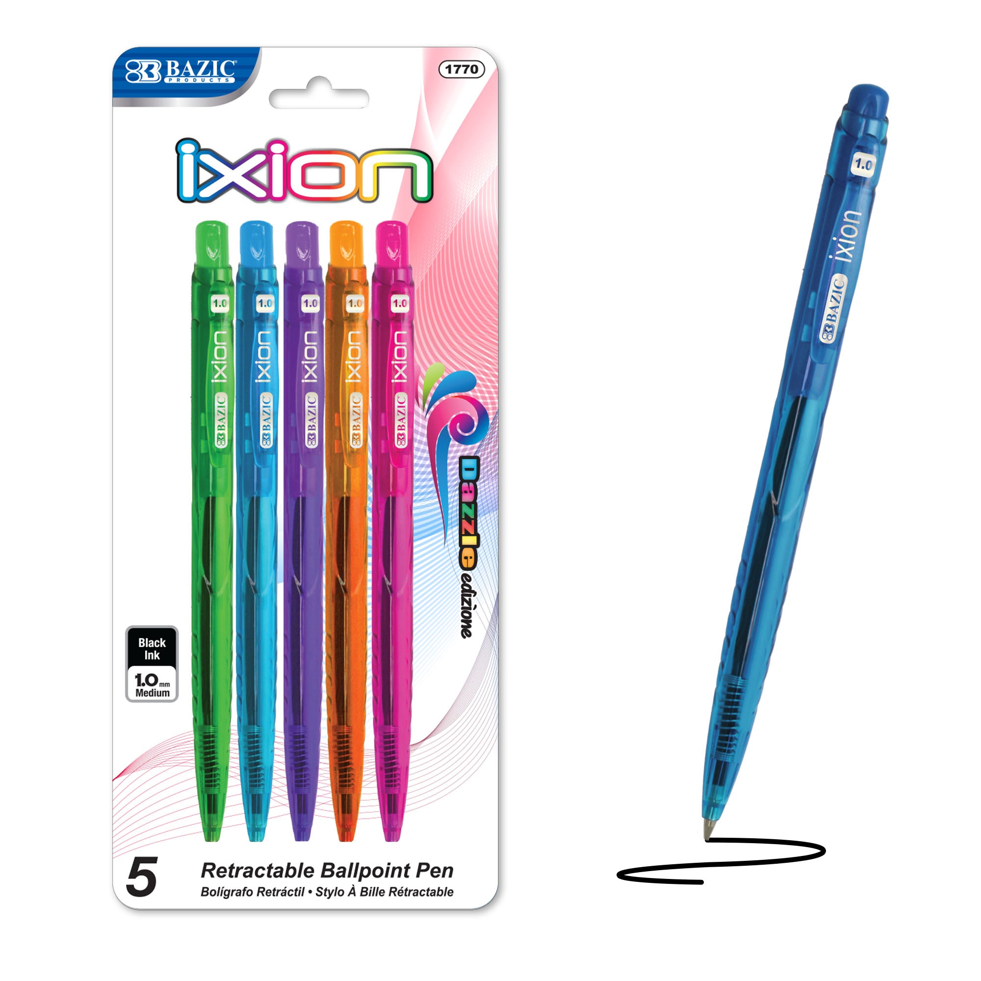 Ixion Dazzle Black Color Retractable Pen (5/Pack)