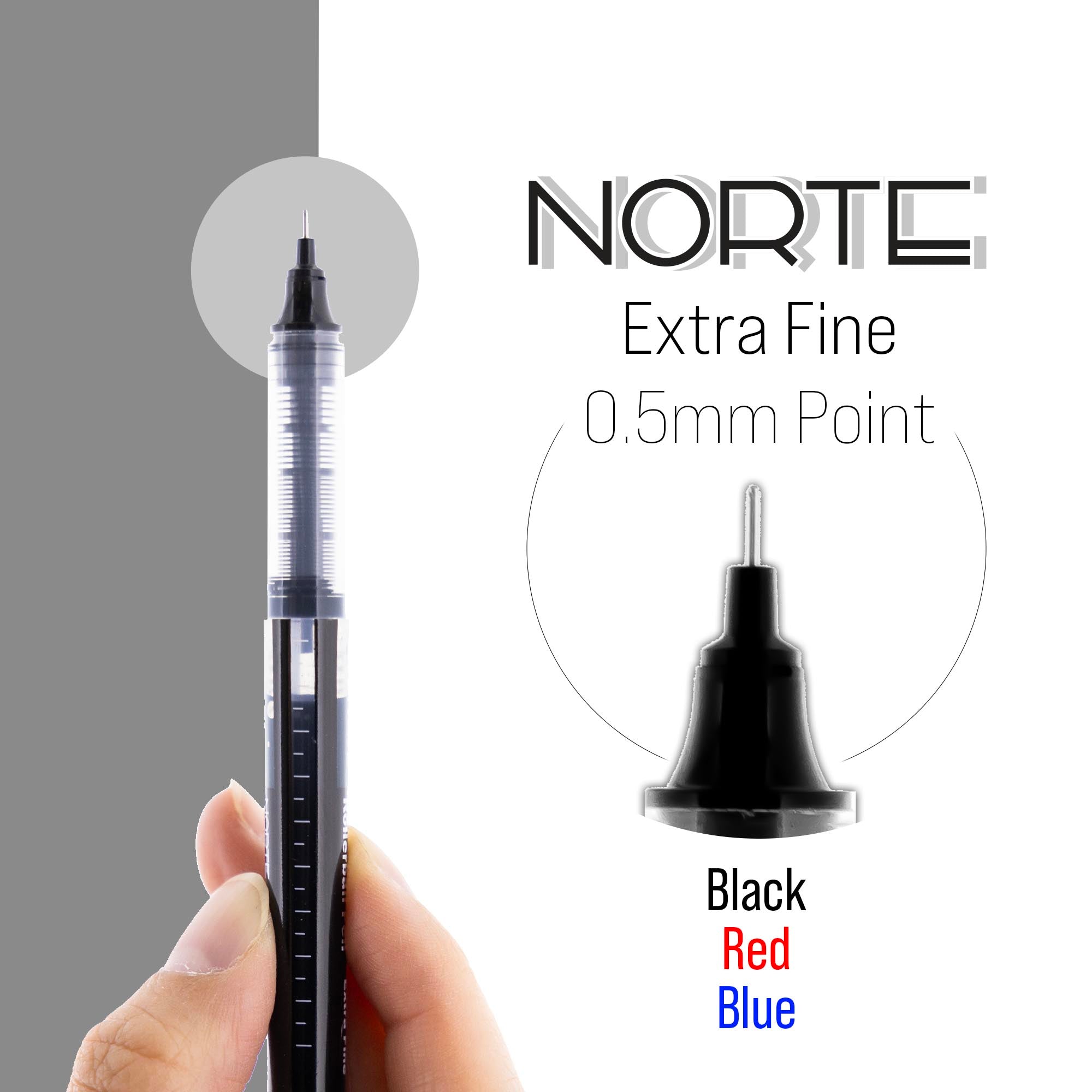 Norte Asst. Color Needle-Tip Rollerball Pen (3/Pack)