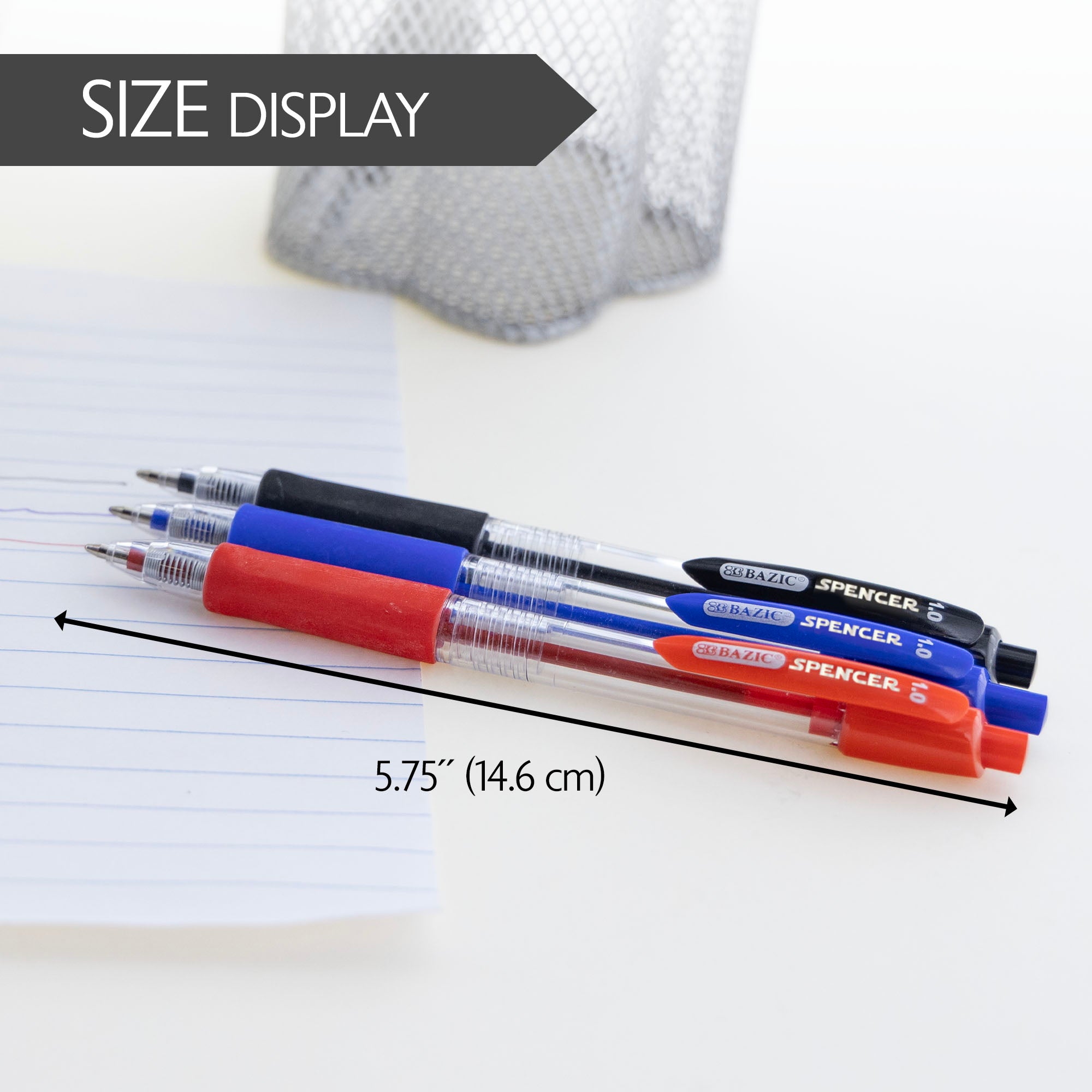 Spencer Asst. Color Retractable Pen w/ Cushion Grip (5/Pack)