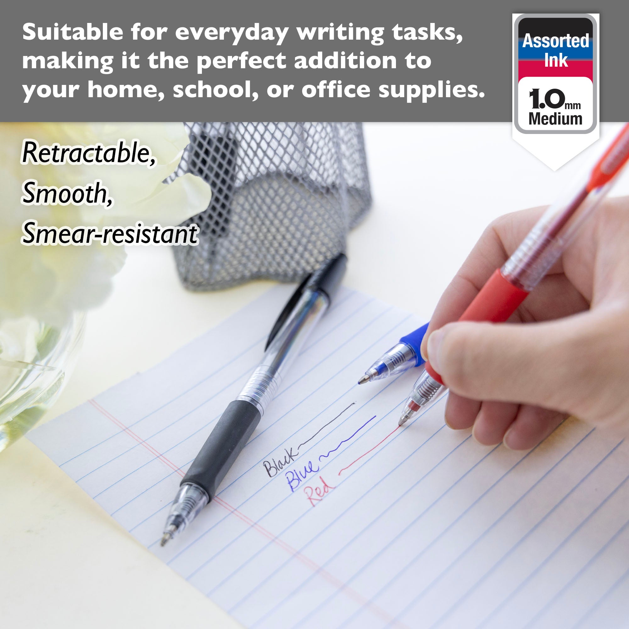 Spencer Asst. Color Retractable Pen w/ Cushion Grip (5/Pack)