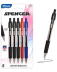 Spencer Assorted Color Retractable Pen w/ Cushion Grip (5/Pack)