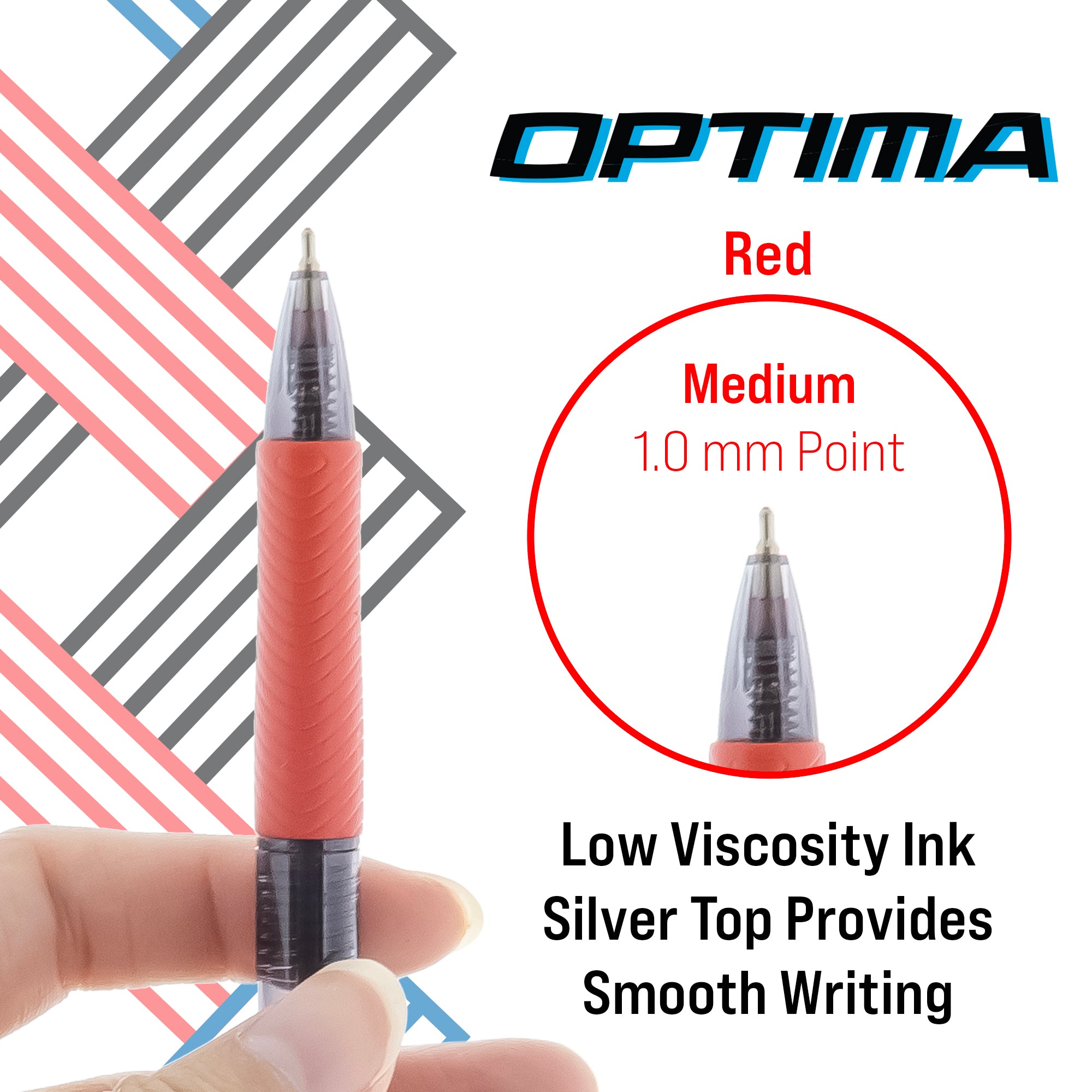 Optima Red FUSE Tech Ink Retractable Pen w/ Grip (3/Pack)