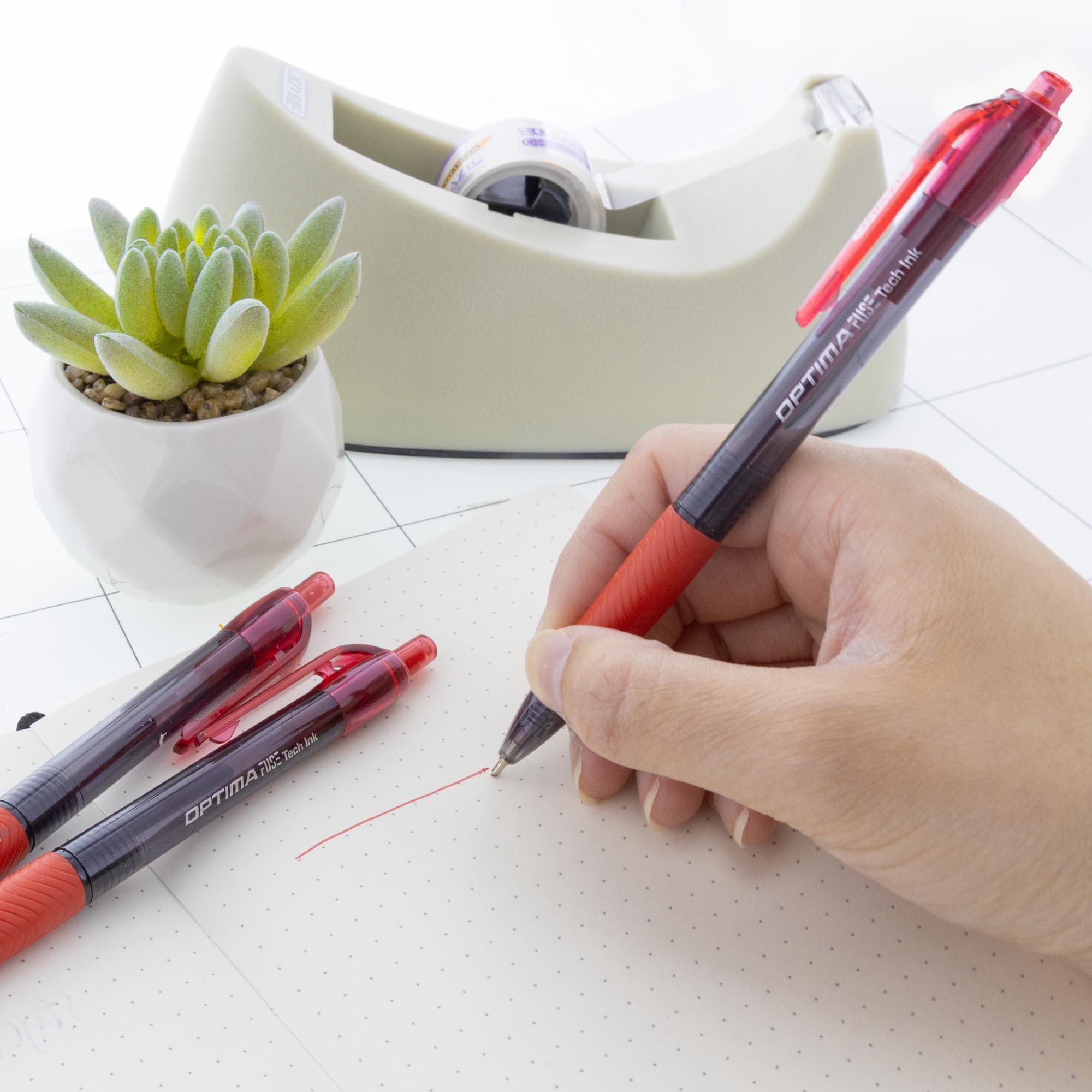Optima Red FUSE Tech Ink Retractable Pen w/ Grip (3/Pack)