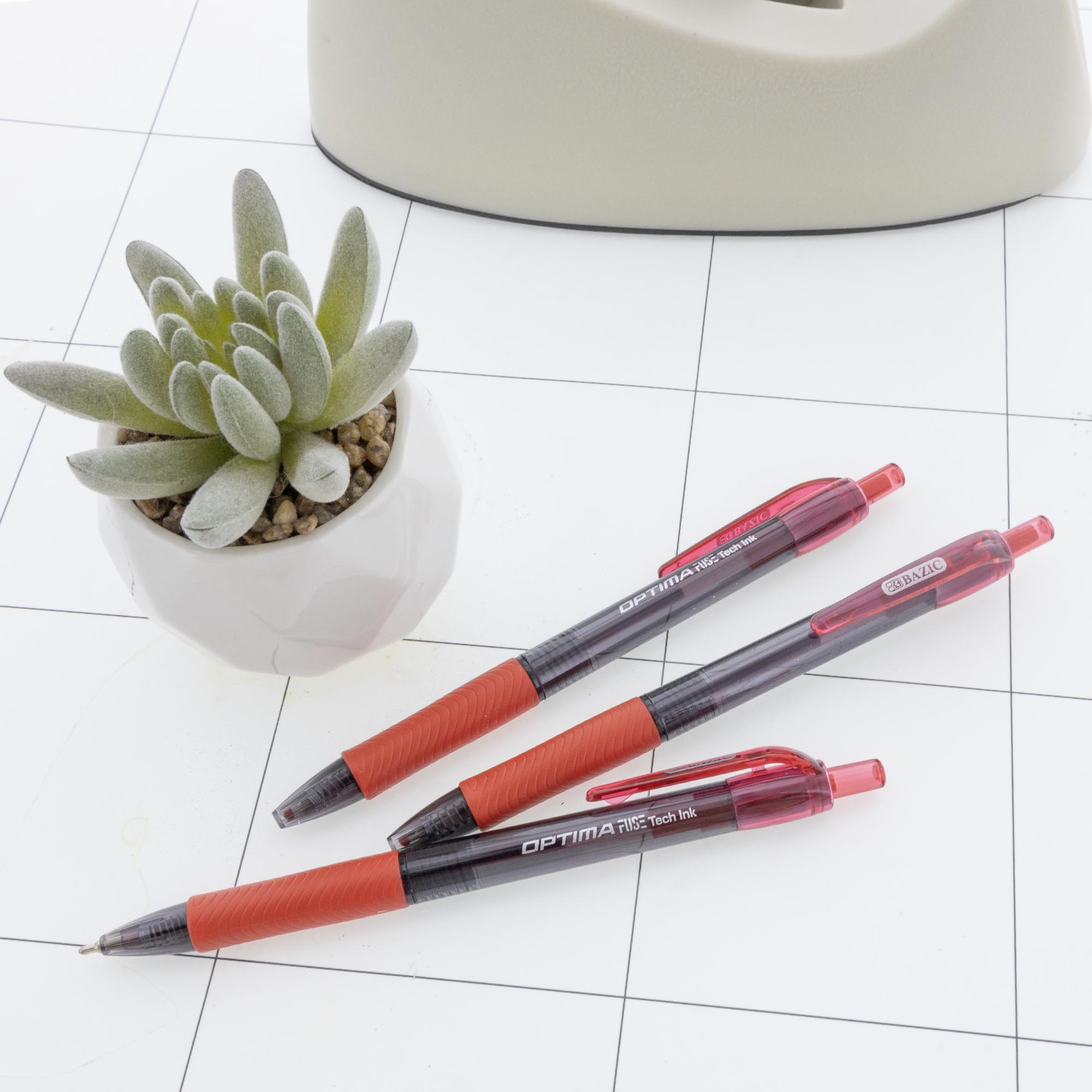 Optima Red FUSE Tech Ink Retractable Pen w/ Grip (3/Pack)