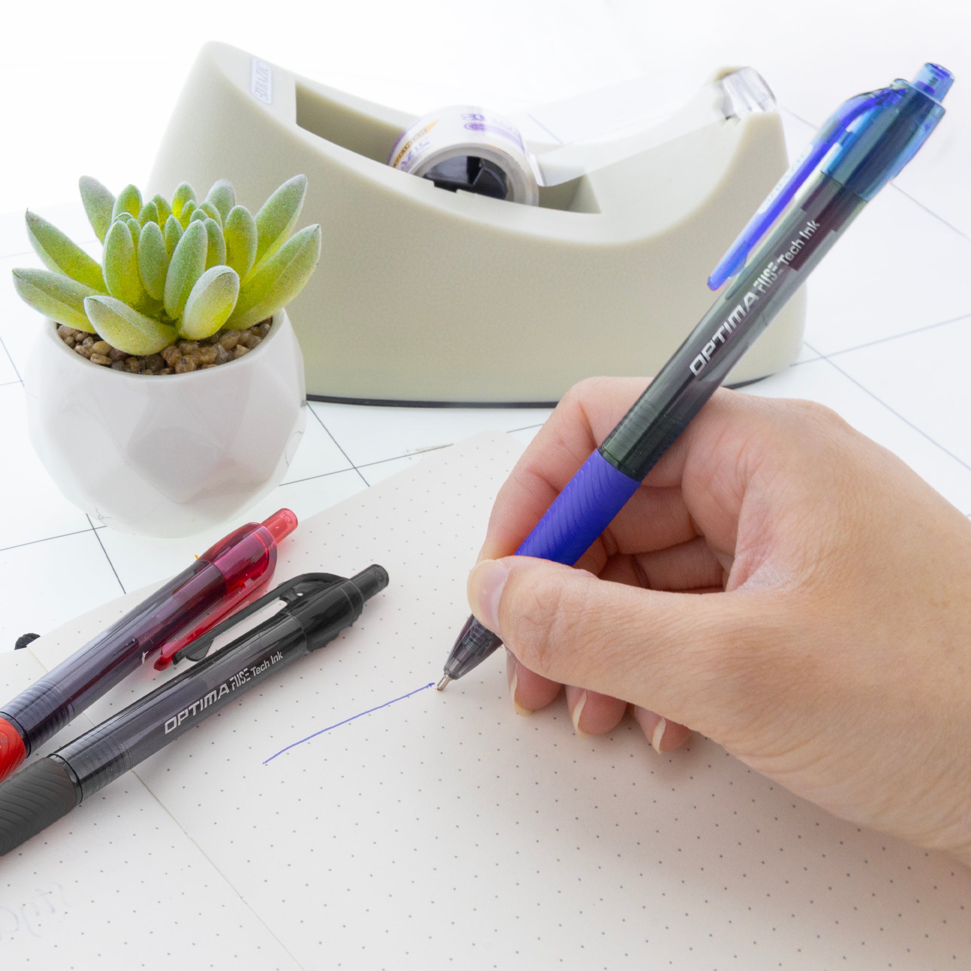 Optima Assorted Color FUSE Tech Ink Retractable Pen w/ Grip (3/Pack)