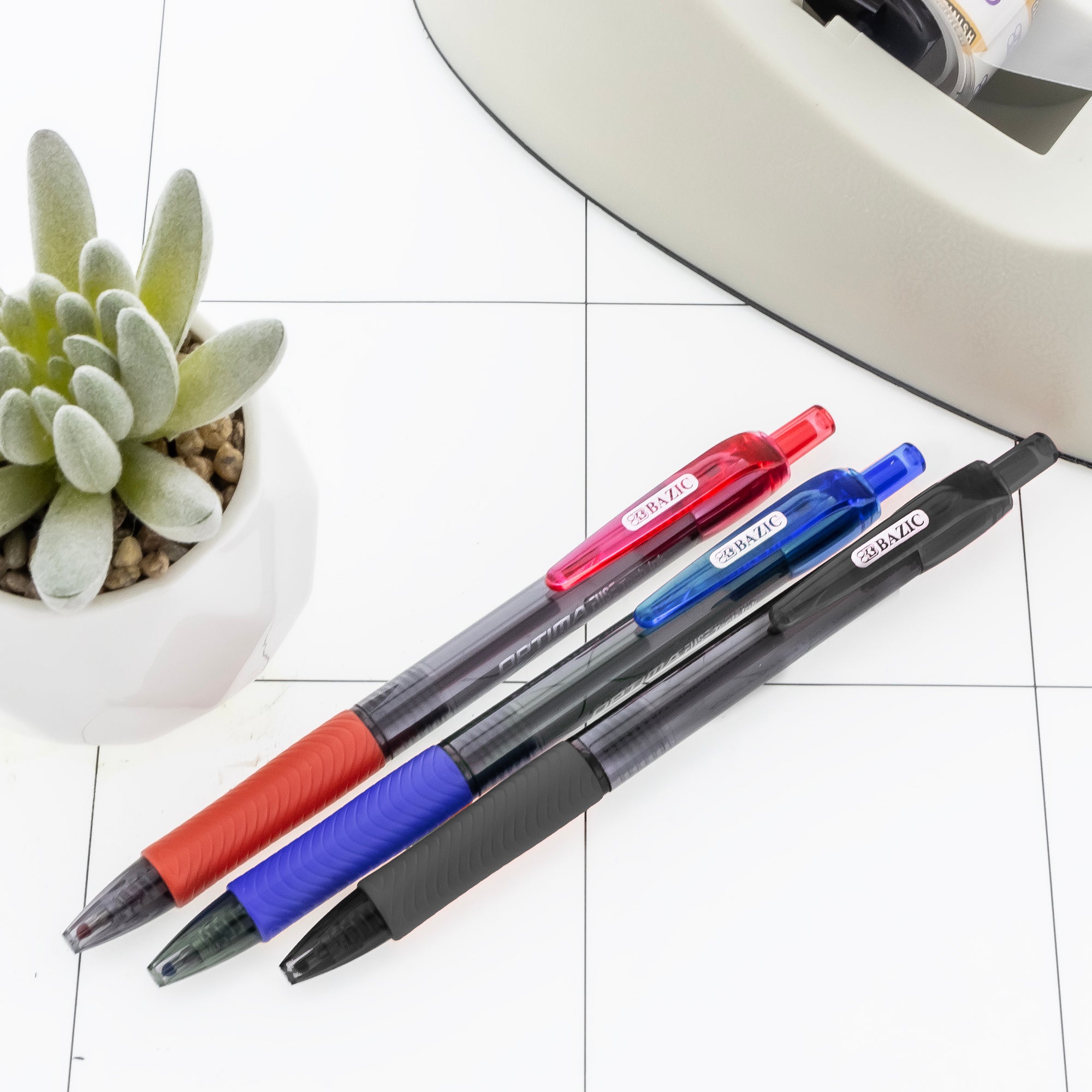 Optima Assorted Color FUSE Tech Ink Retractable Pen w/ Grip (3/Pack)