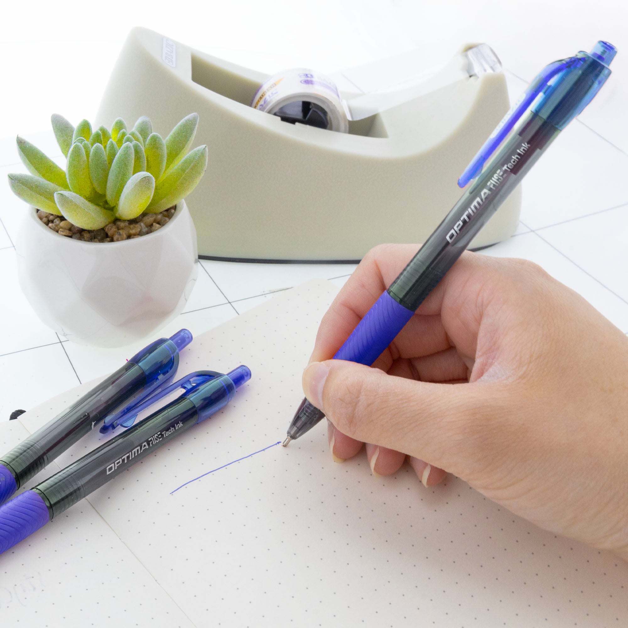 Optima Blue FUSE Tech Ink Retractable Pen w/ Grip (3/Pack)