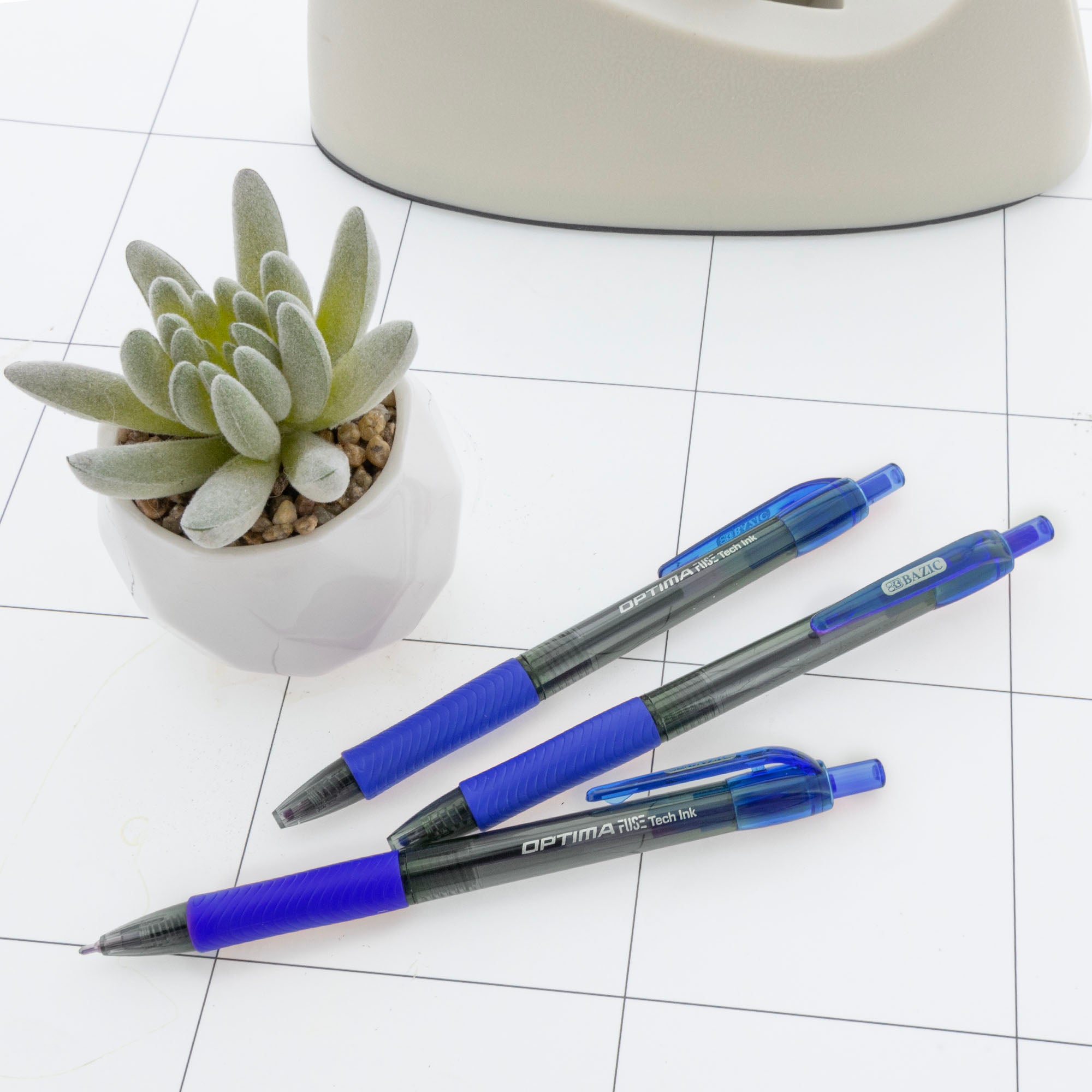 Optima Blue FUSE Tech Ink Retractable Pen w/ Grip (3/Pack)