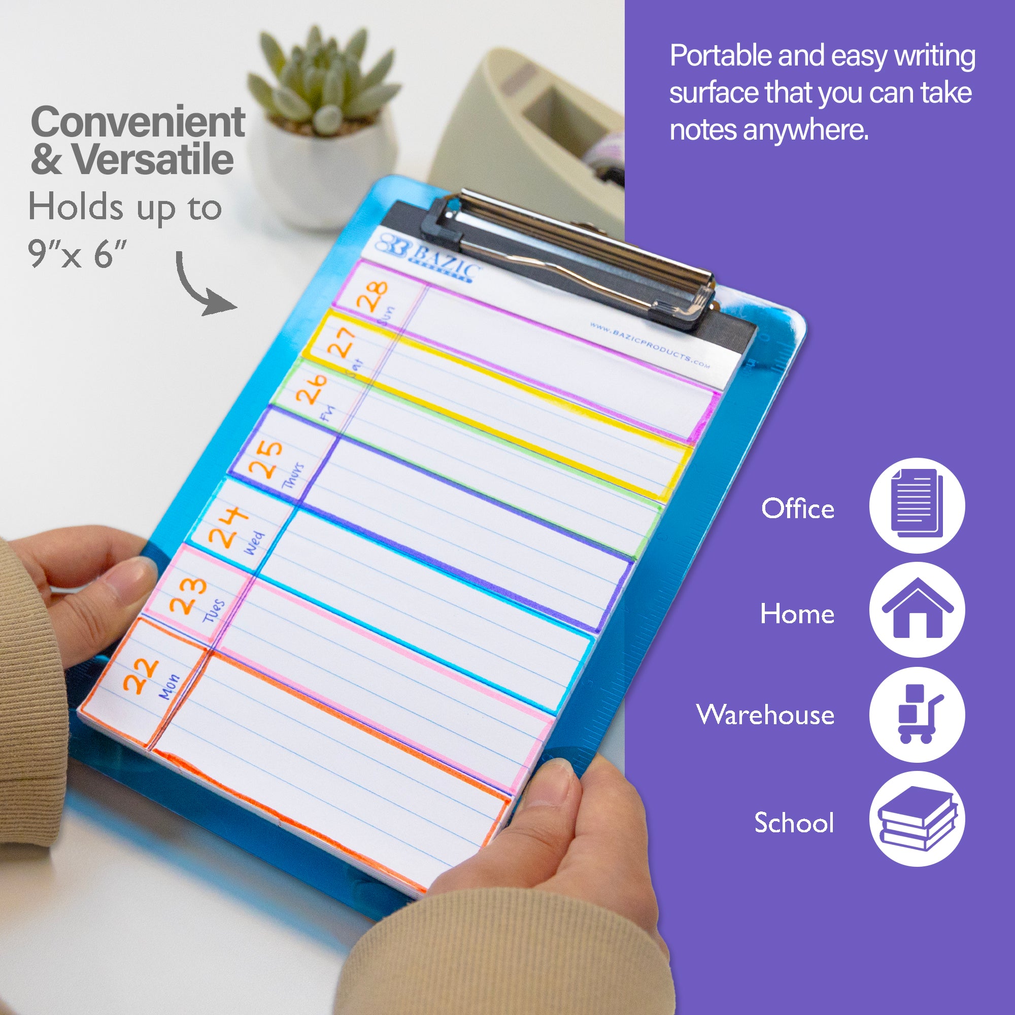 Memo Size Plastic Clipboard w/ Low Profile Clip