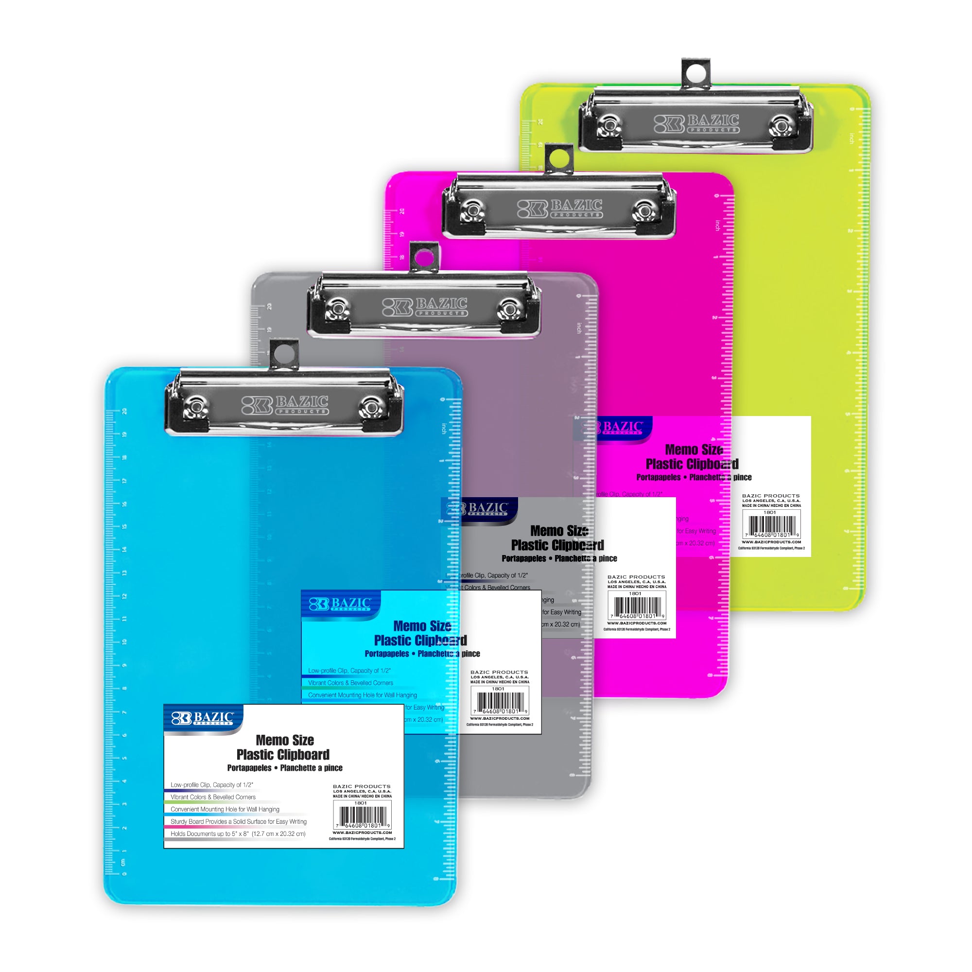 Memo Size Plastic Clipboard w/ Low Profile Clip