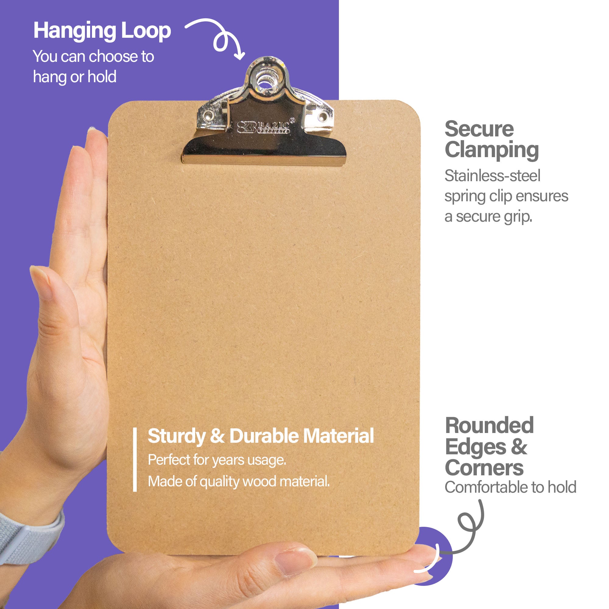 Memo Size Hardboard Clipboard w/ Sturdy Spring Clip