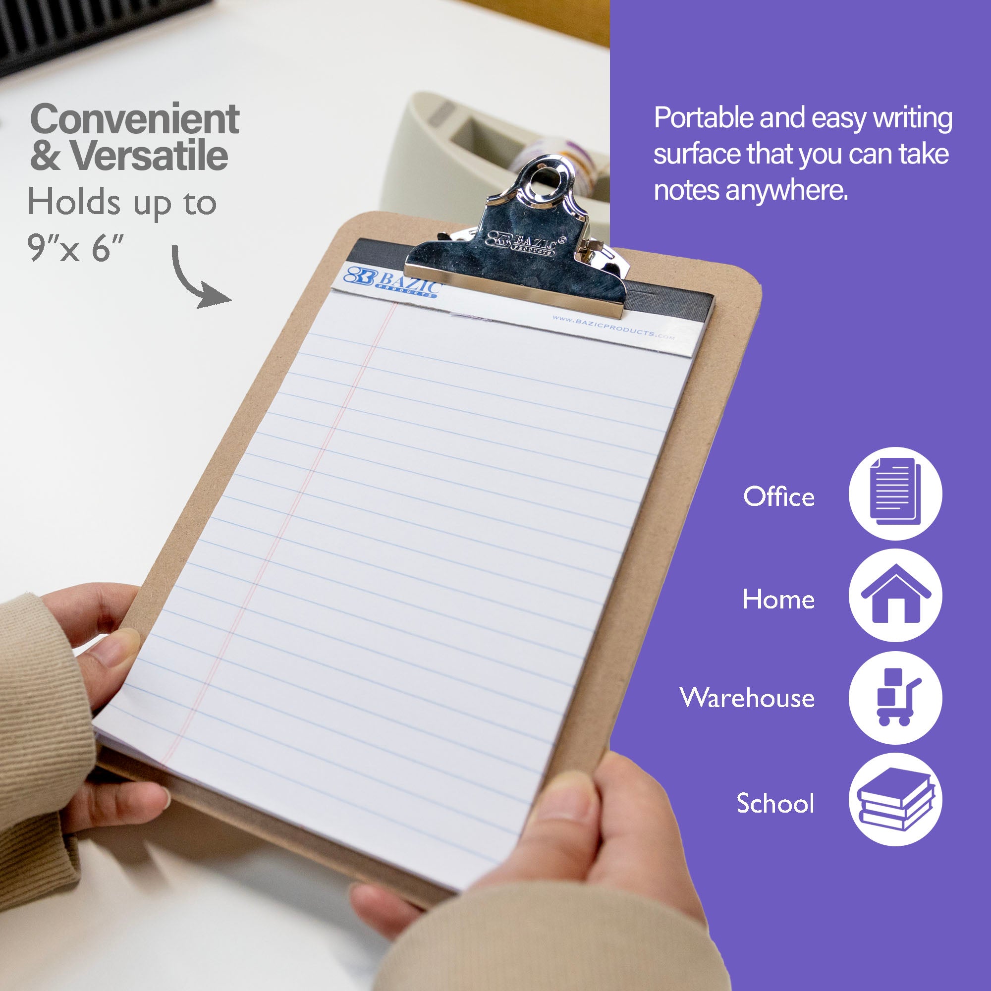 Memo Size Hardboard Clipboard w/ Sturdy Spring Clip