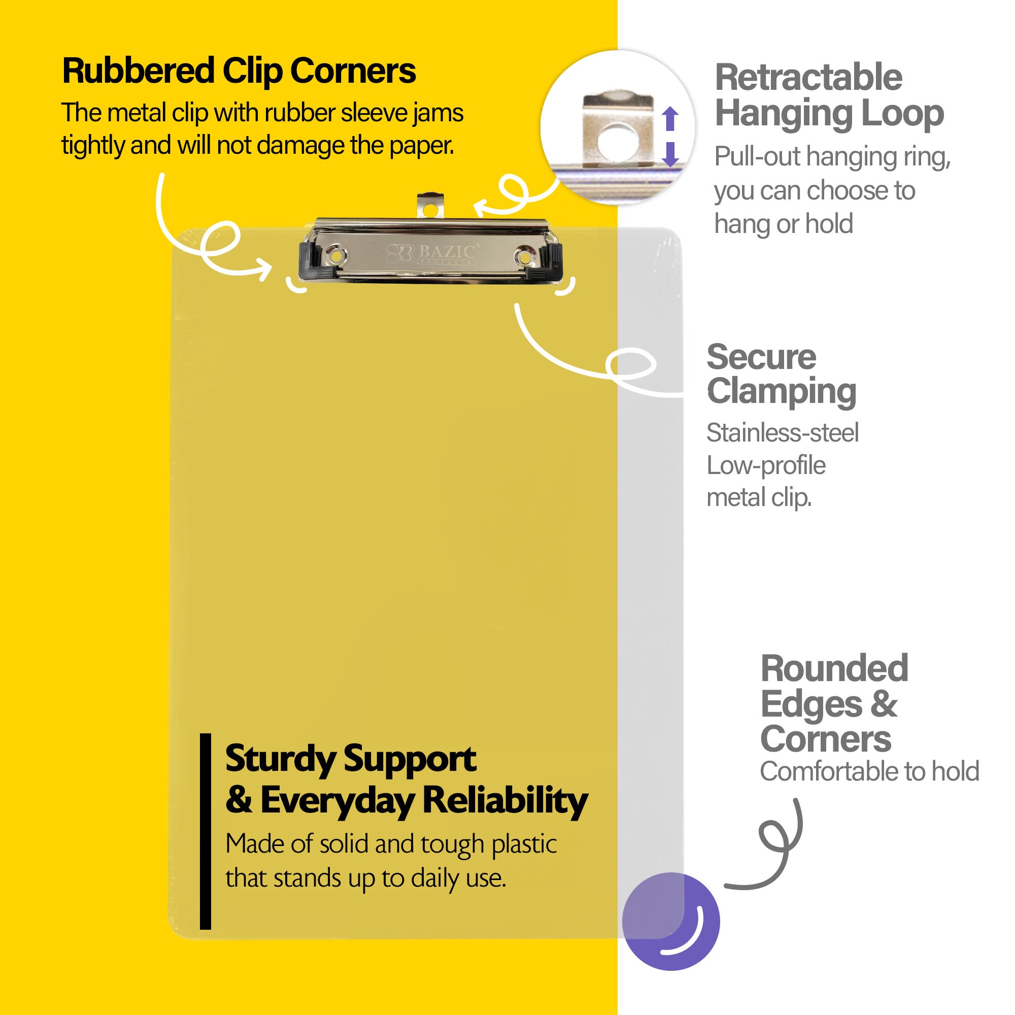 Standard Size Clear Plastic Clipboard w/ Low Profile Clip
