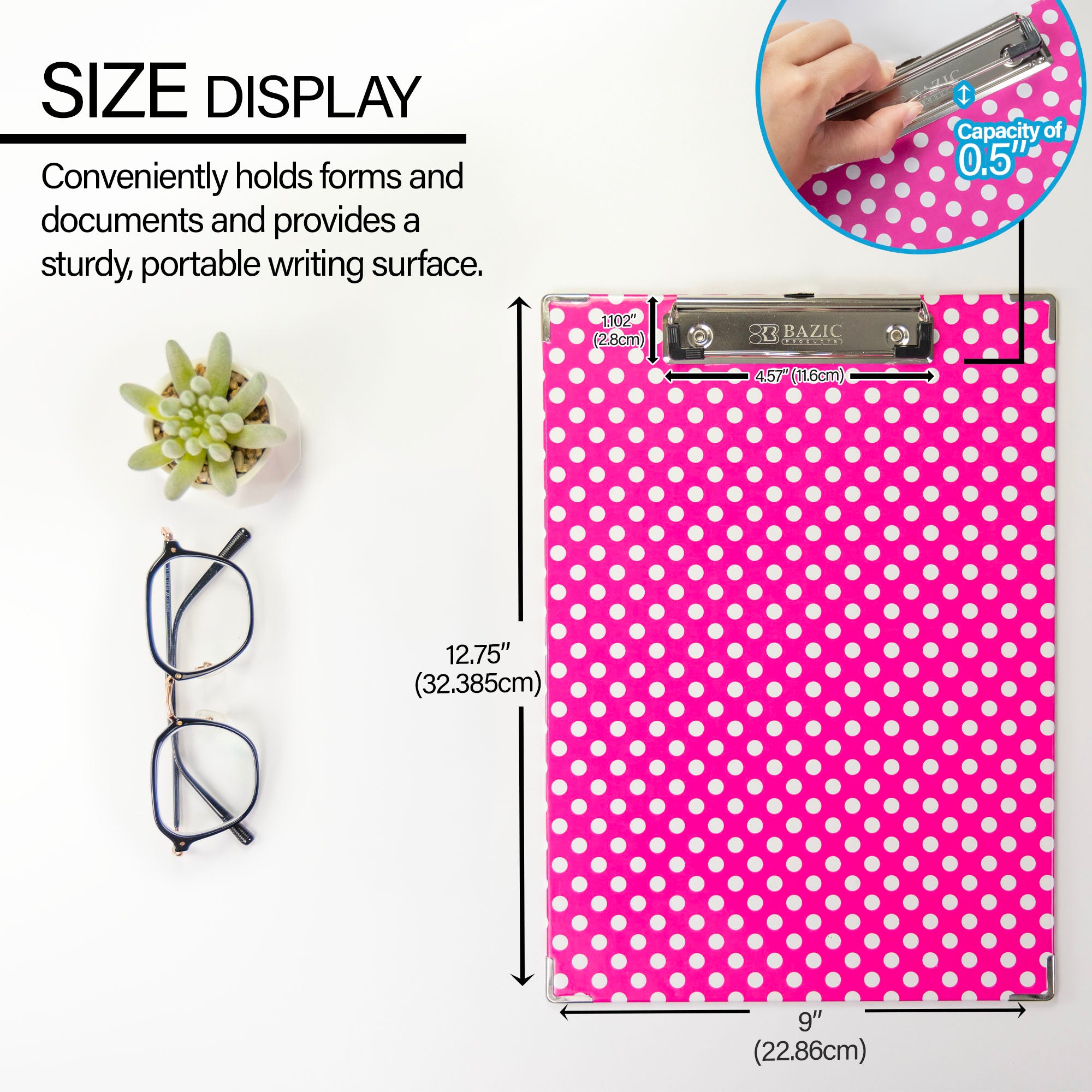 Standard Size Confetti Polka Dot Paperboard Clipboard w/ Low Profile Clip