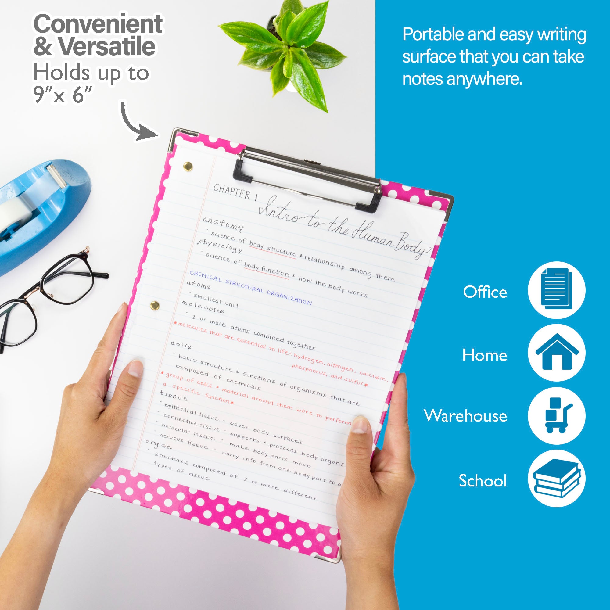 Standard Size Confetti Polka Dot Paperboard Clipboard w/ Low Profile Clip