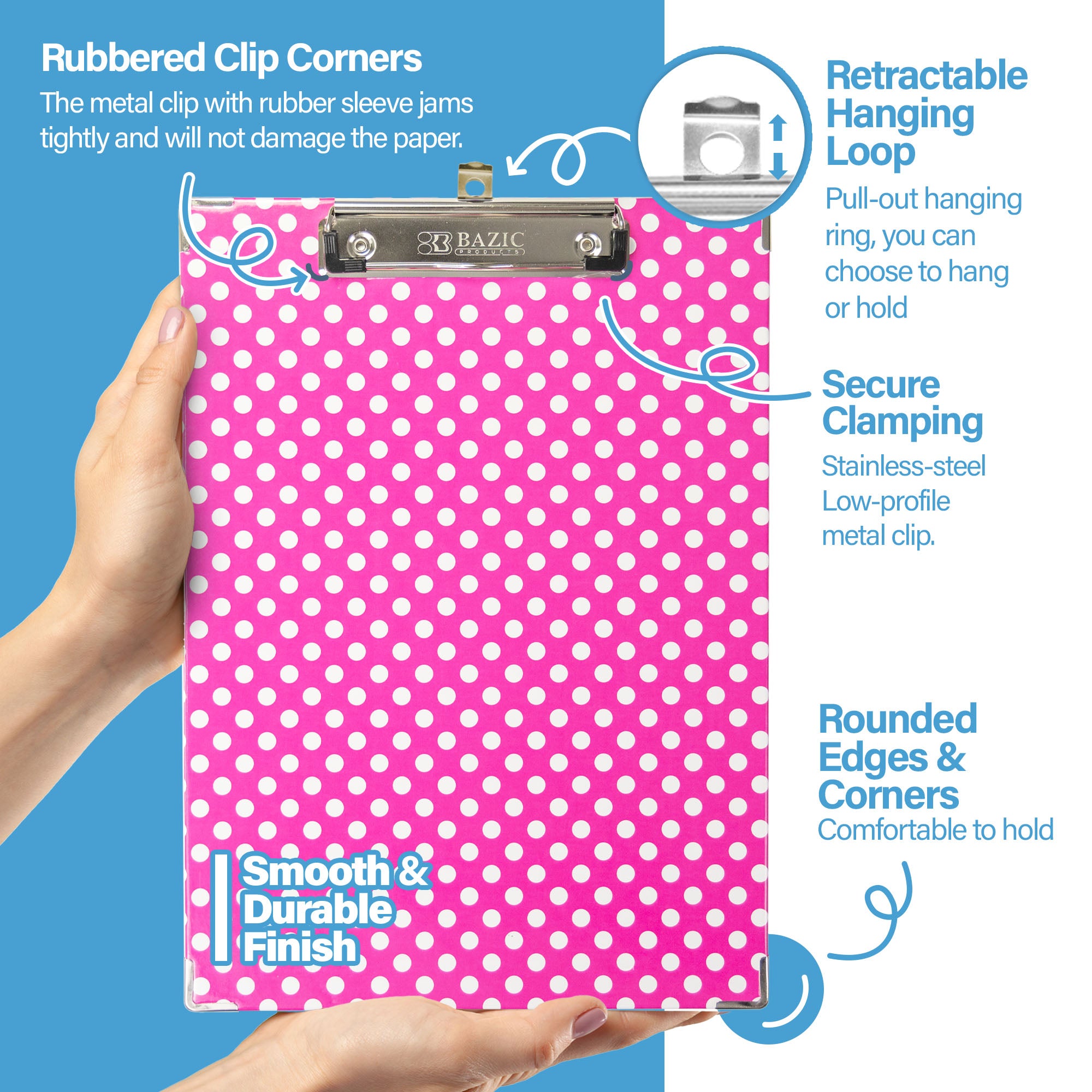 Standard Size Confetti Polka Dot Paperboard Clipboard w/ Low Profile Clip