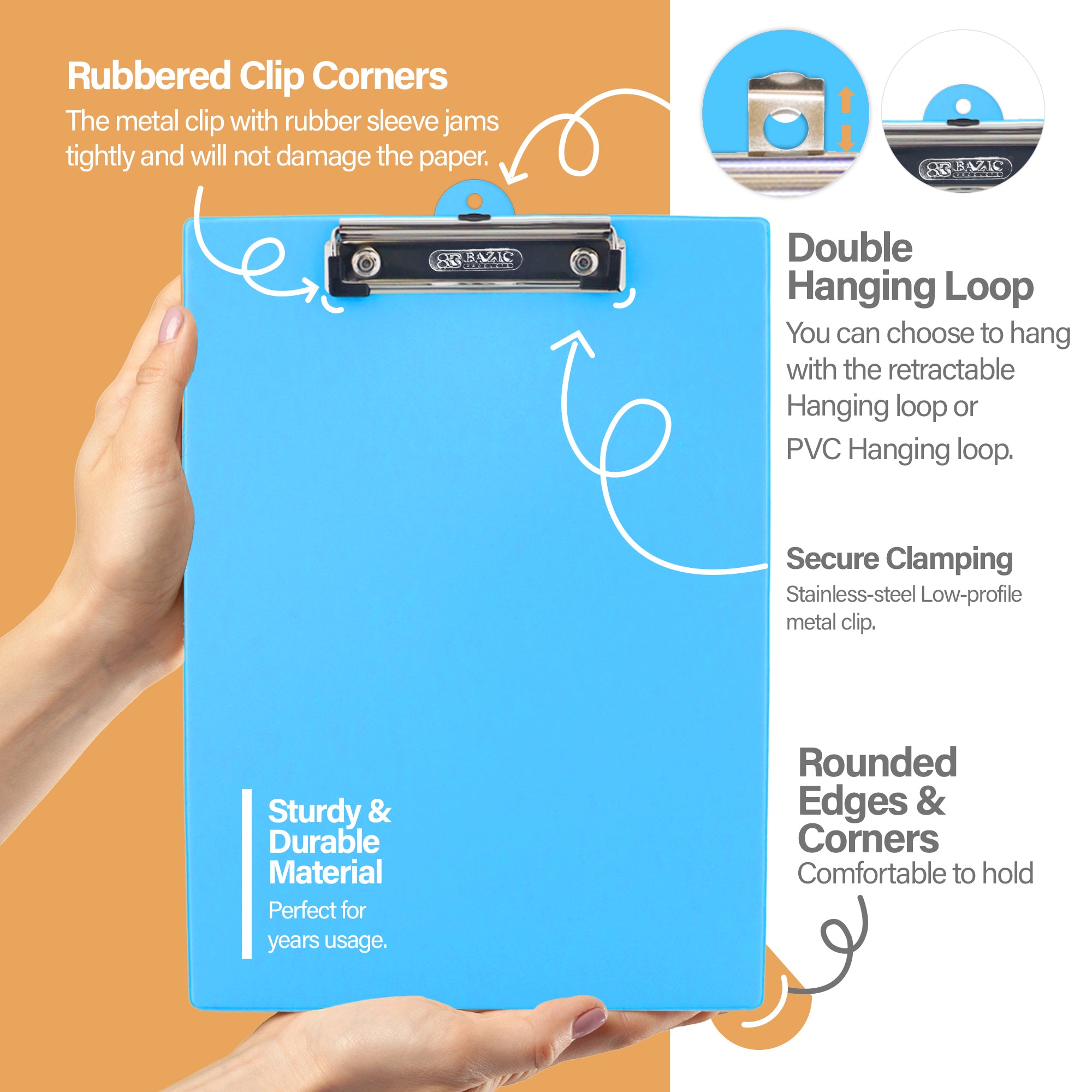 Bright Color PVC Standard Clipboard w/ Low Profile Clip