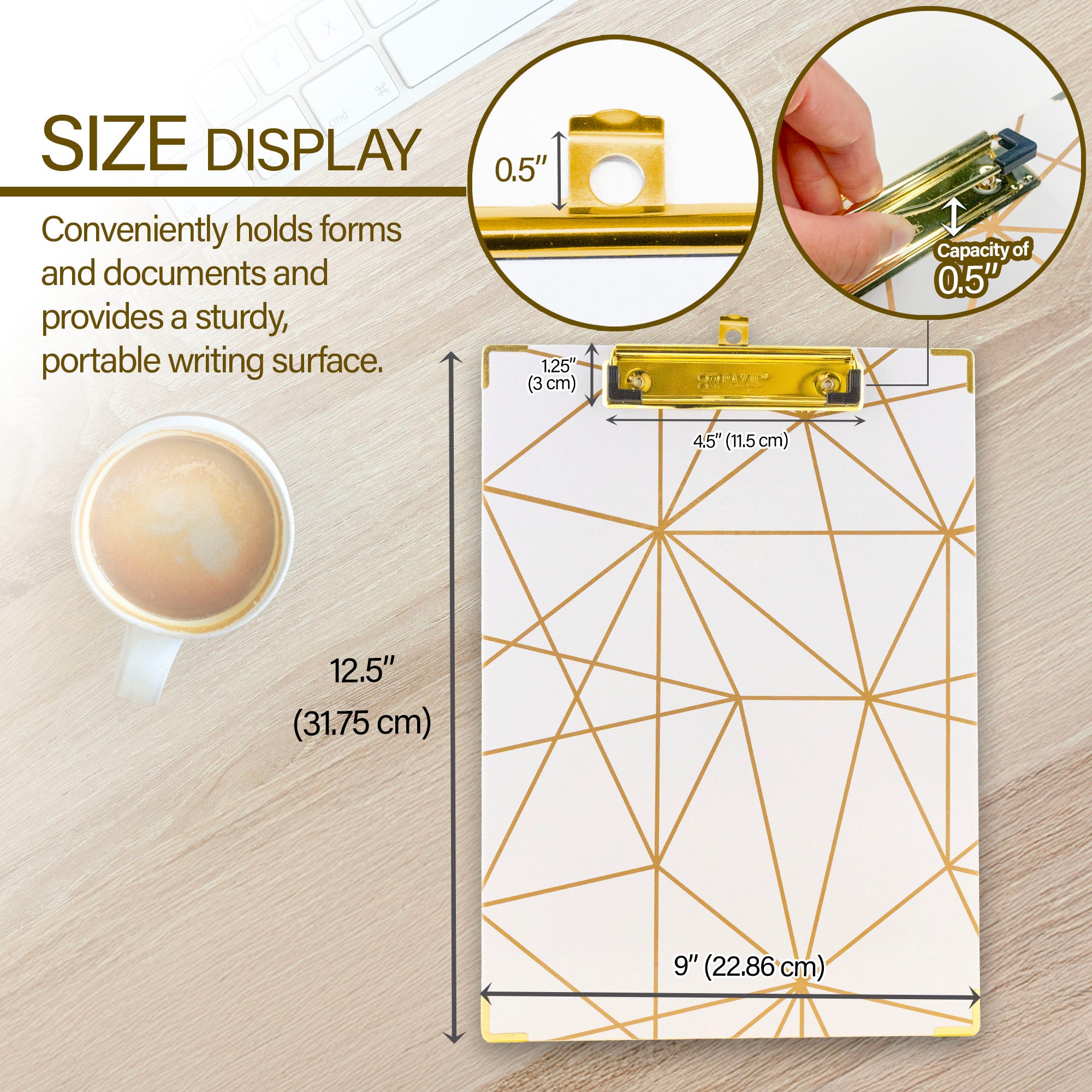 Standard Size Geometric Paperboard Clipboard w/ Gold Low Profile Clip