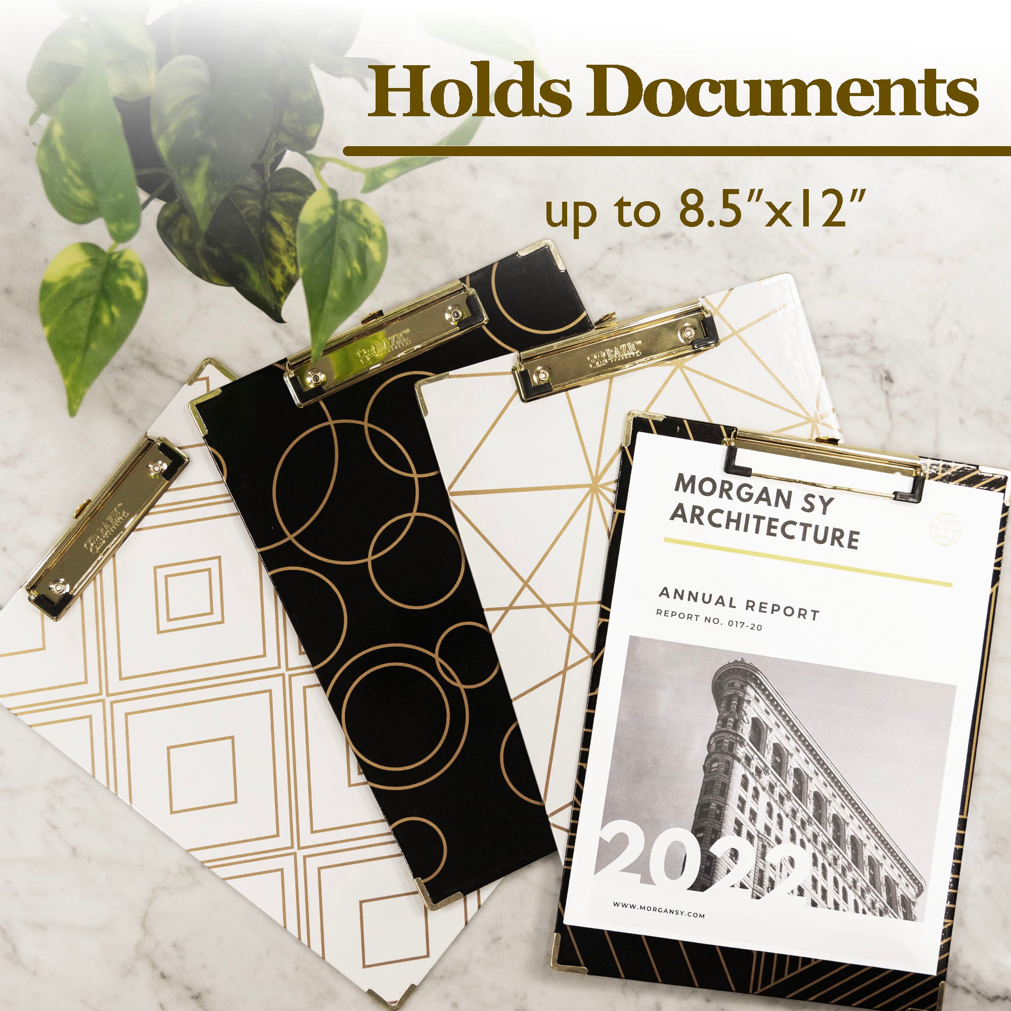 Standard Size Geometric Paperboard Clipboard w/ Gold Low Profile Clip