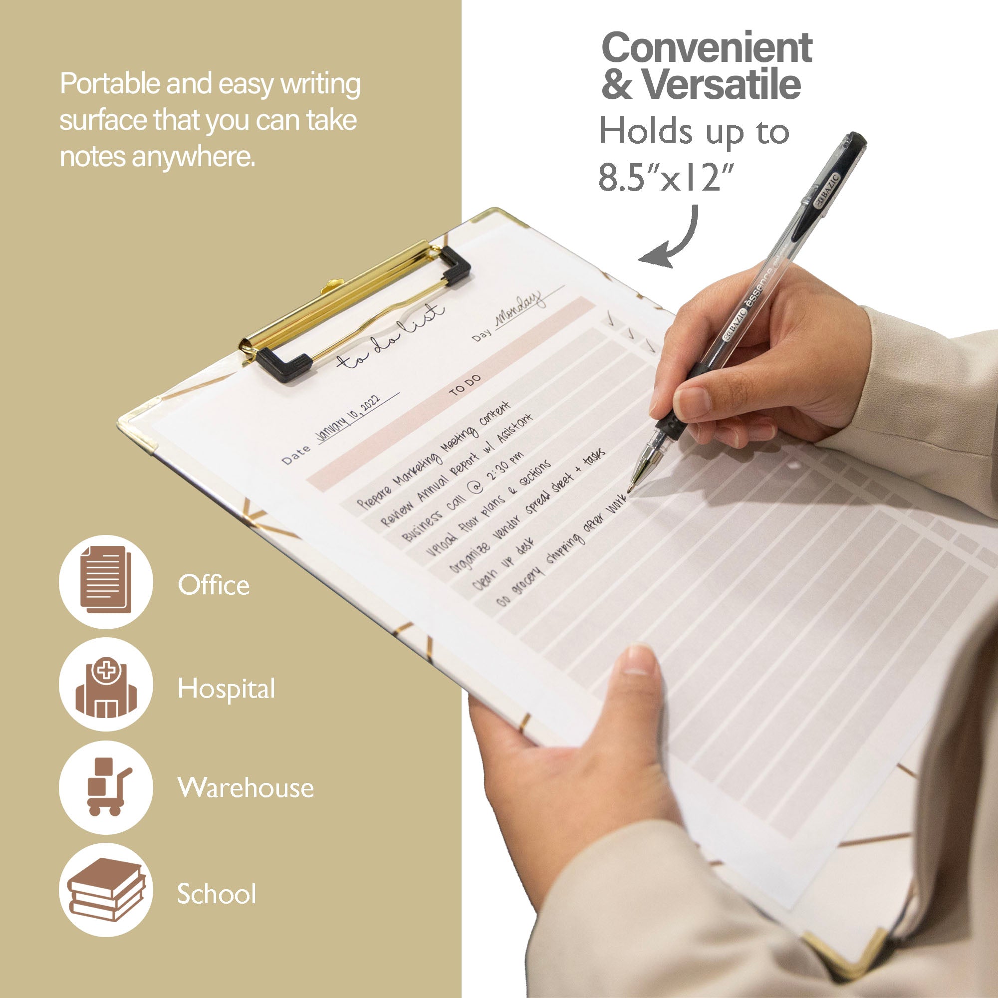 Standard Size Geometric Paperboard Clipboard w/ Gold Low Profile Clip