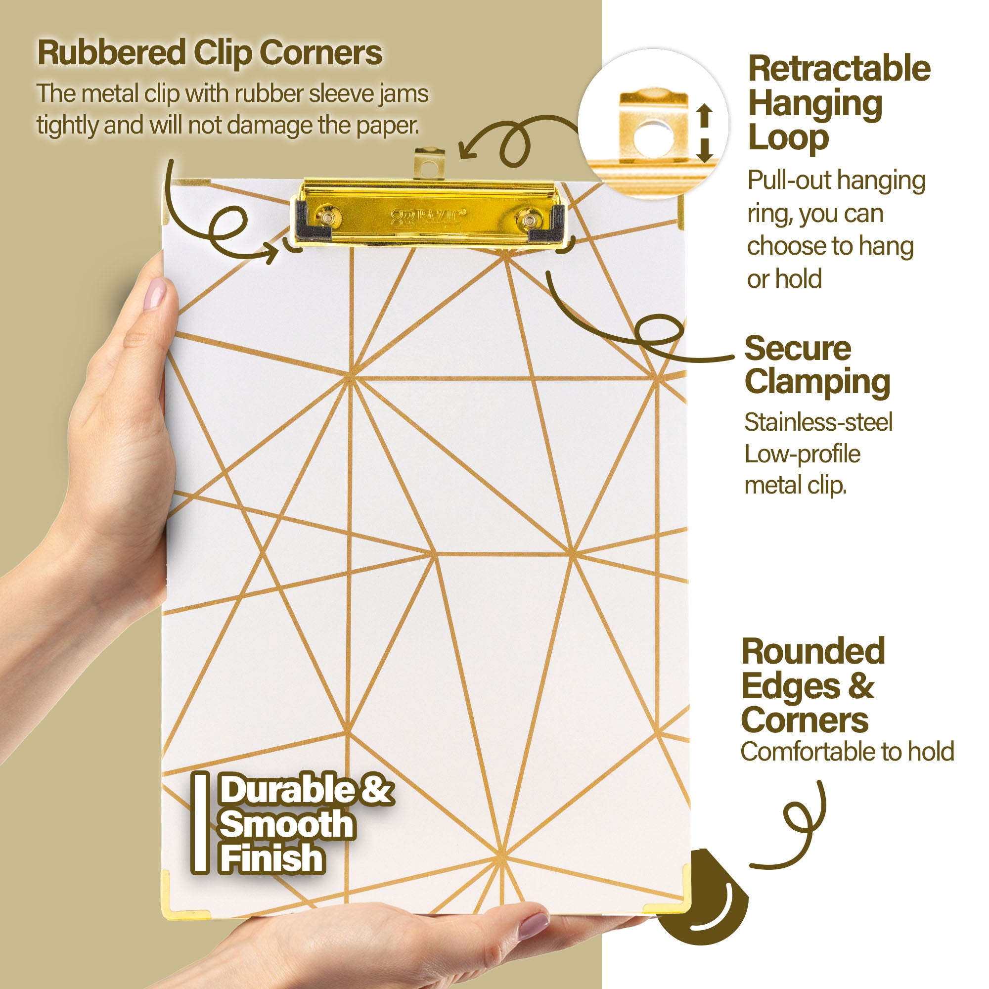 Standard Size Geometric Paperboard Clipboard w/ Gold Low Profile Clip