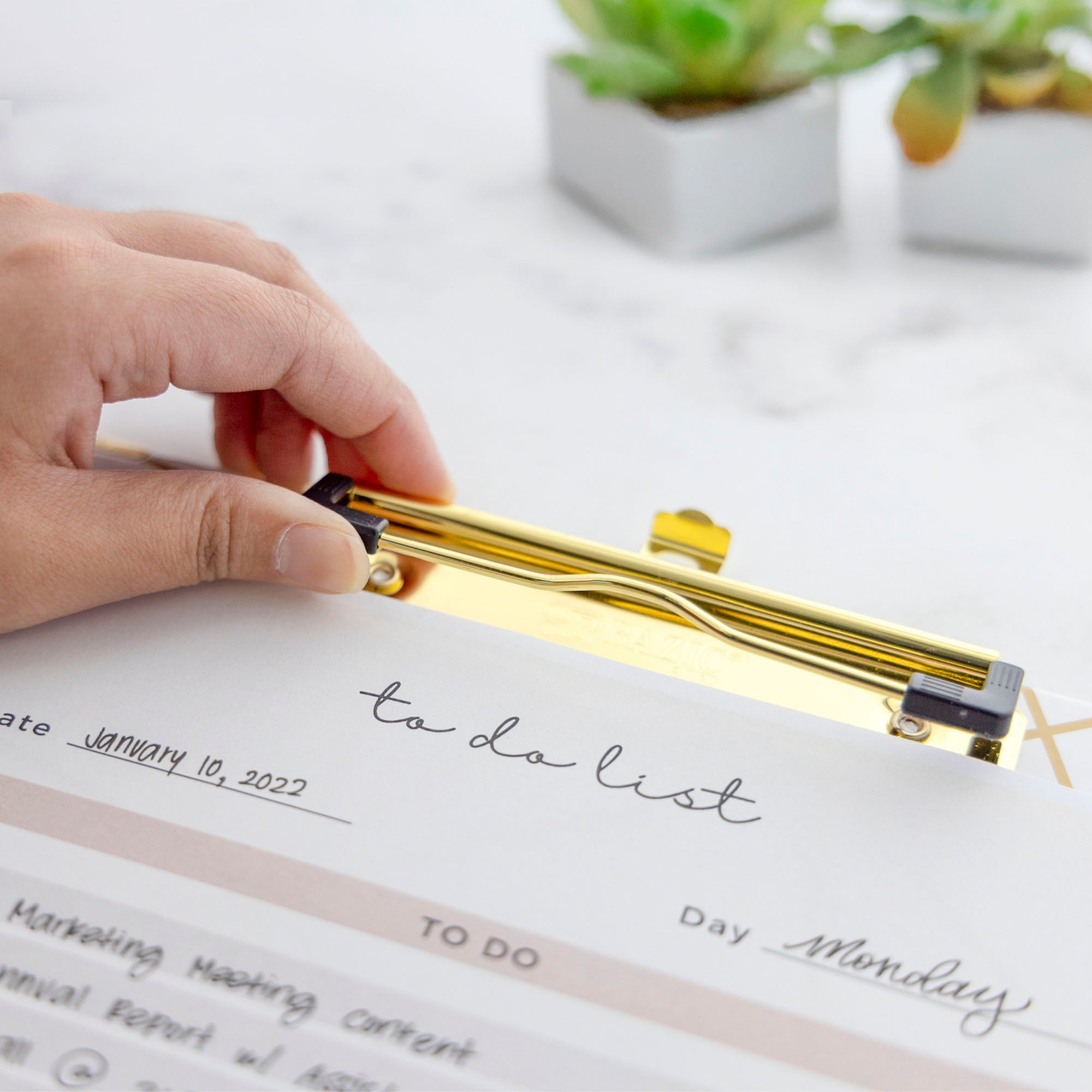 Standard Size Geometric Paperboard Clipboard w/ Gold Low Profile Clip