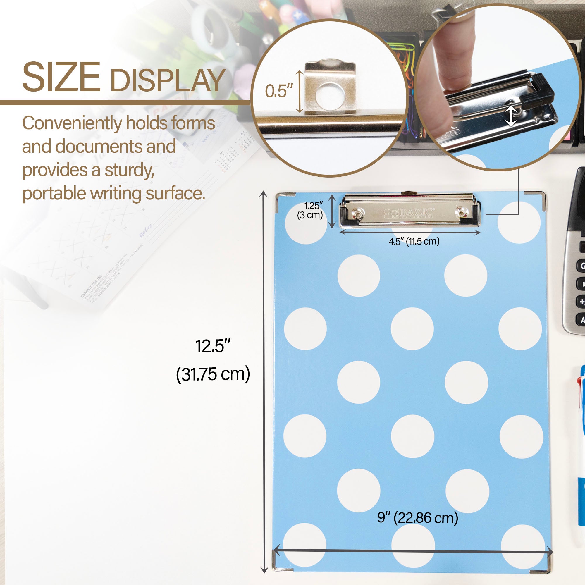 Standard Size Carnival Polka Dot Paperboard Clipboard w/ Low Profile Clip
