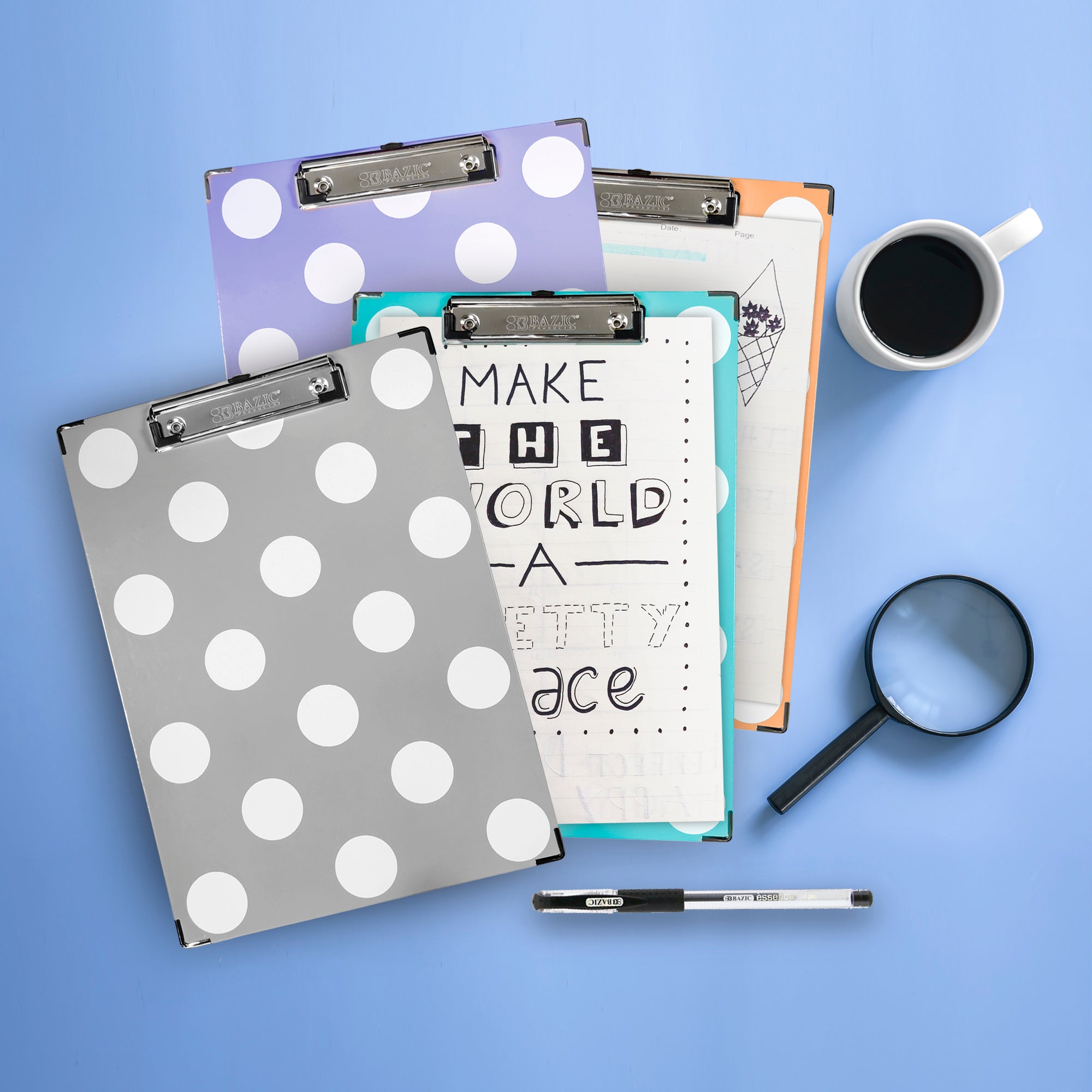 Standard Size Carnival Polka Dot Paperboard Clipboard w/ Low Profile Clip