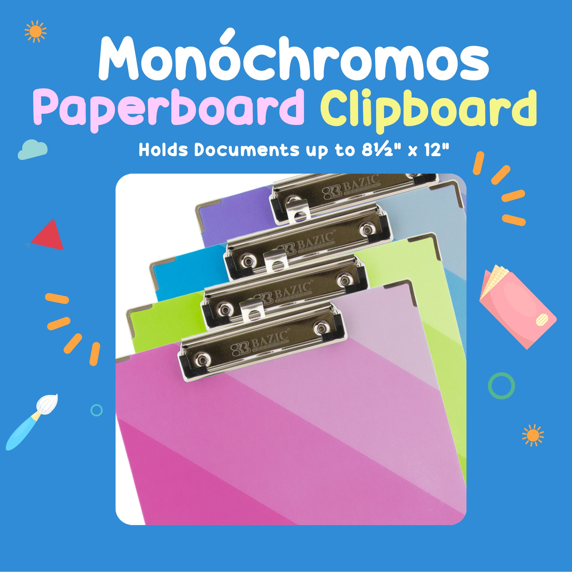 Standard Size Monochromos Paperboard Clipboard w/ Low Profile Clip