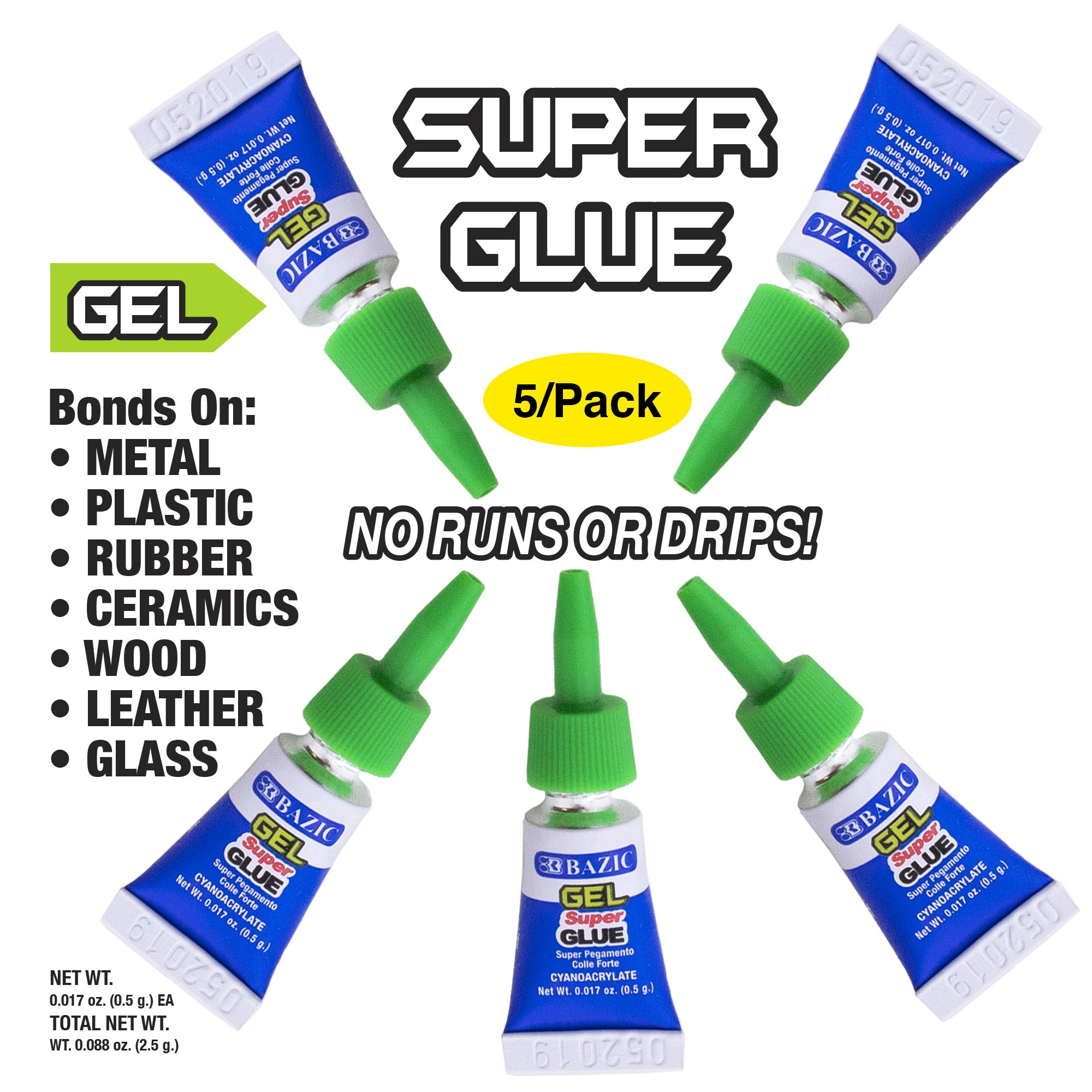 0.017 oz (0.5g) Super Glue Gel (5/Pack)