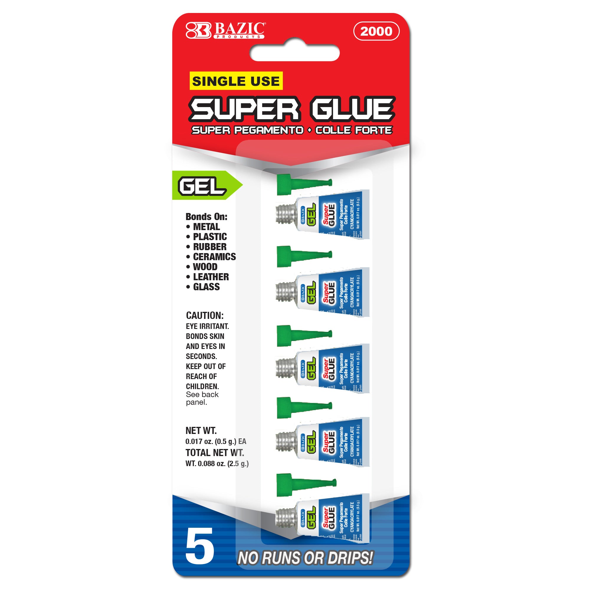 0.017 oz (0.5g) Super Glue Gel (5/Pack)
