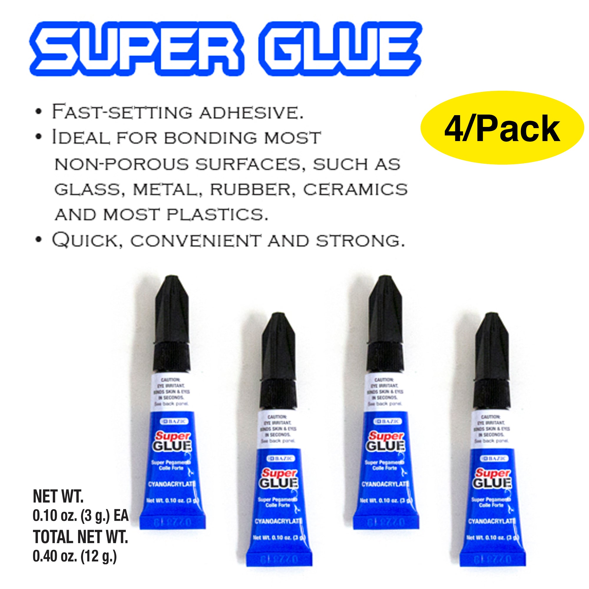 0.10 oz (3g) Super Glue (4/Pack)