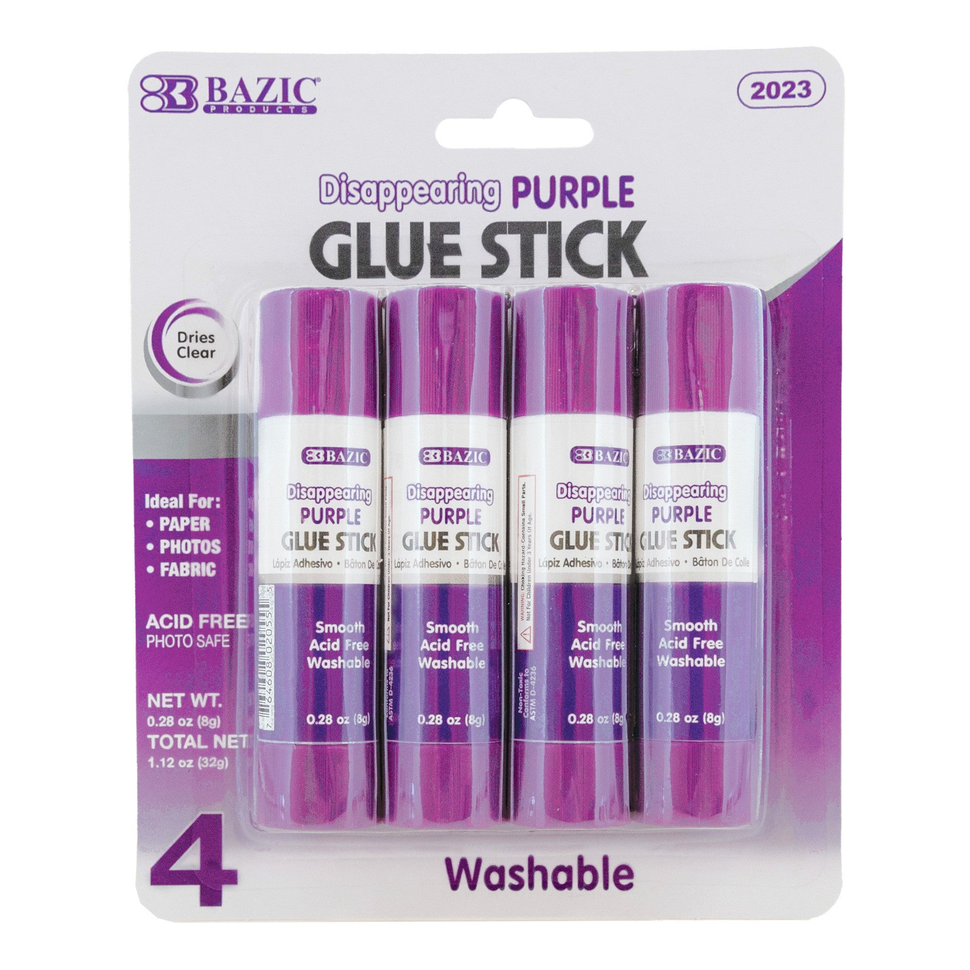 0.28 oz (8g) Washable Disappearing Purple Glue Stick (4/Pack)