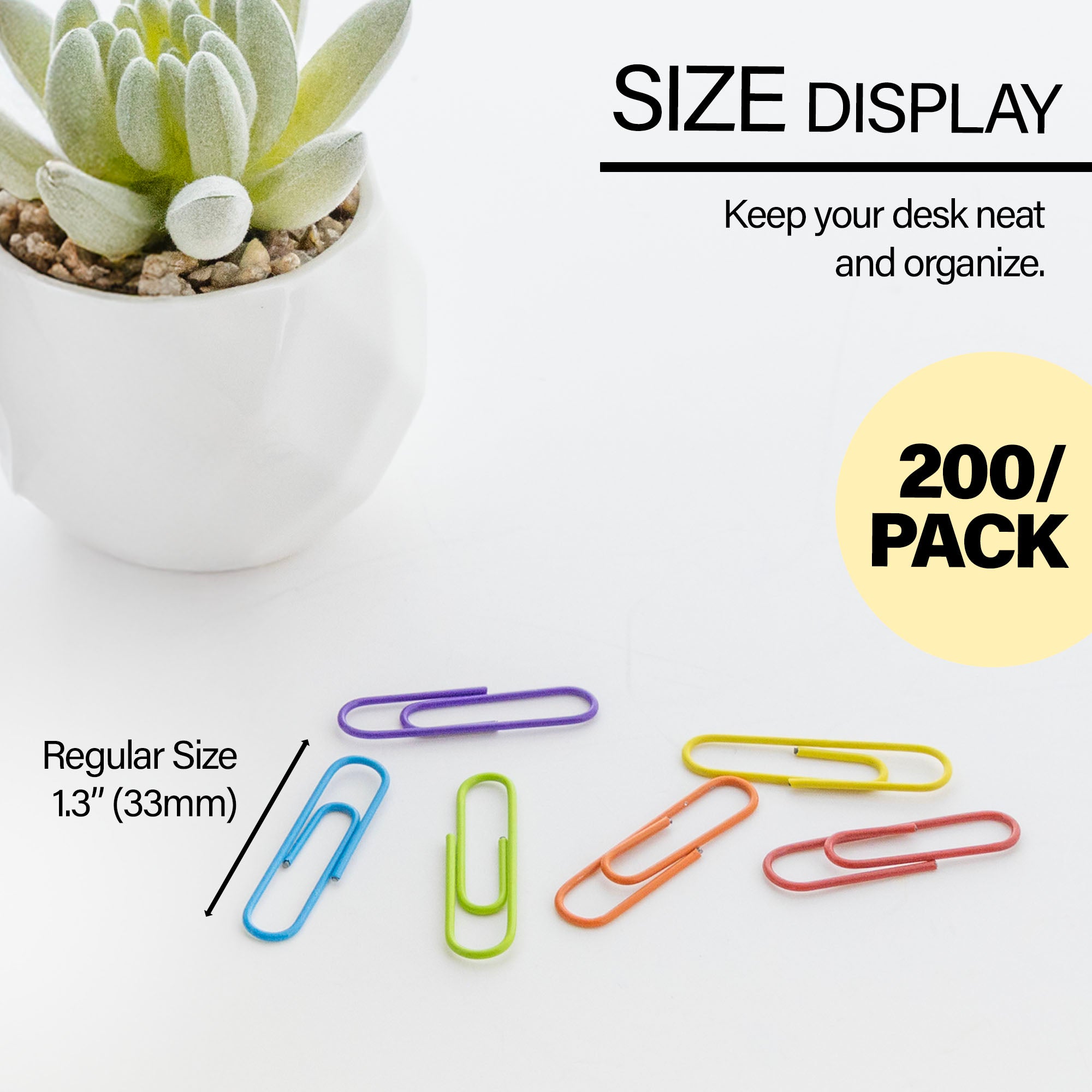 No.1 Regular (33mm) Color Paper Clips (200/Pack)