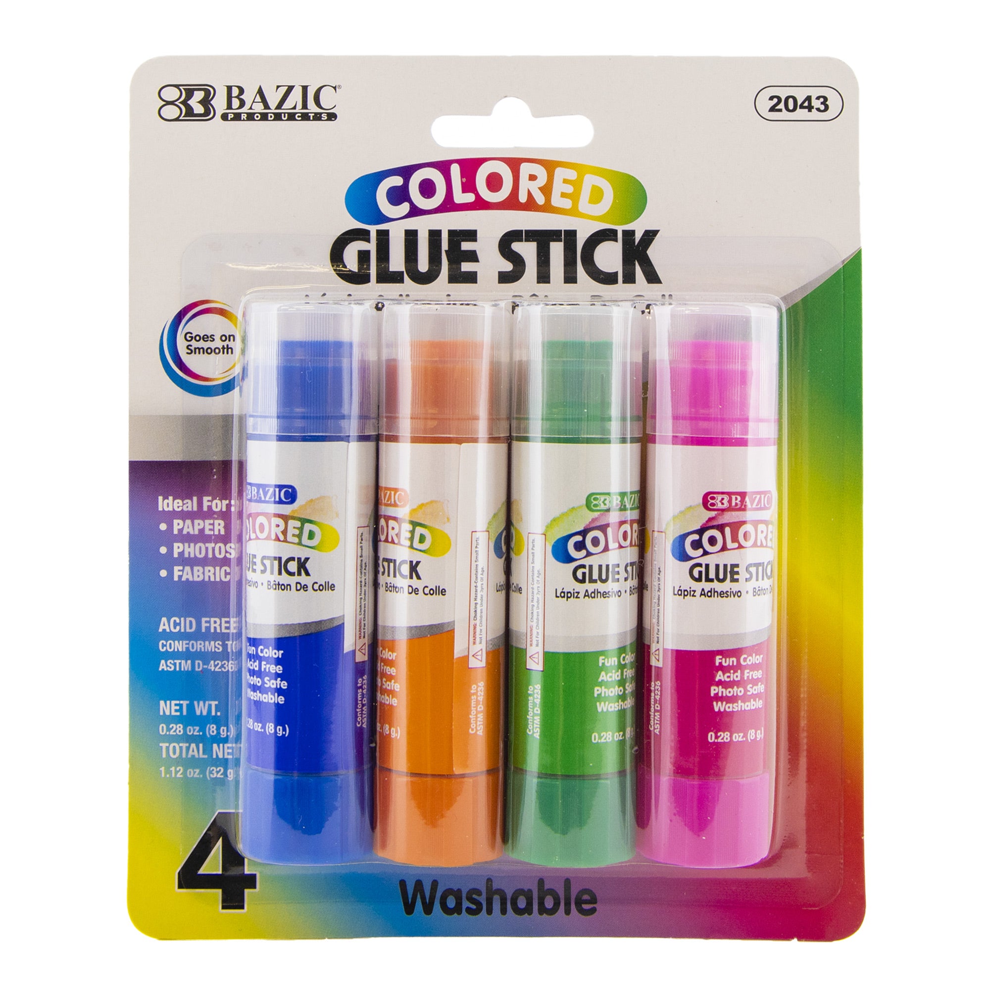 0.28 oz (8g) 4 Washable Colored Glue Stick