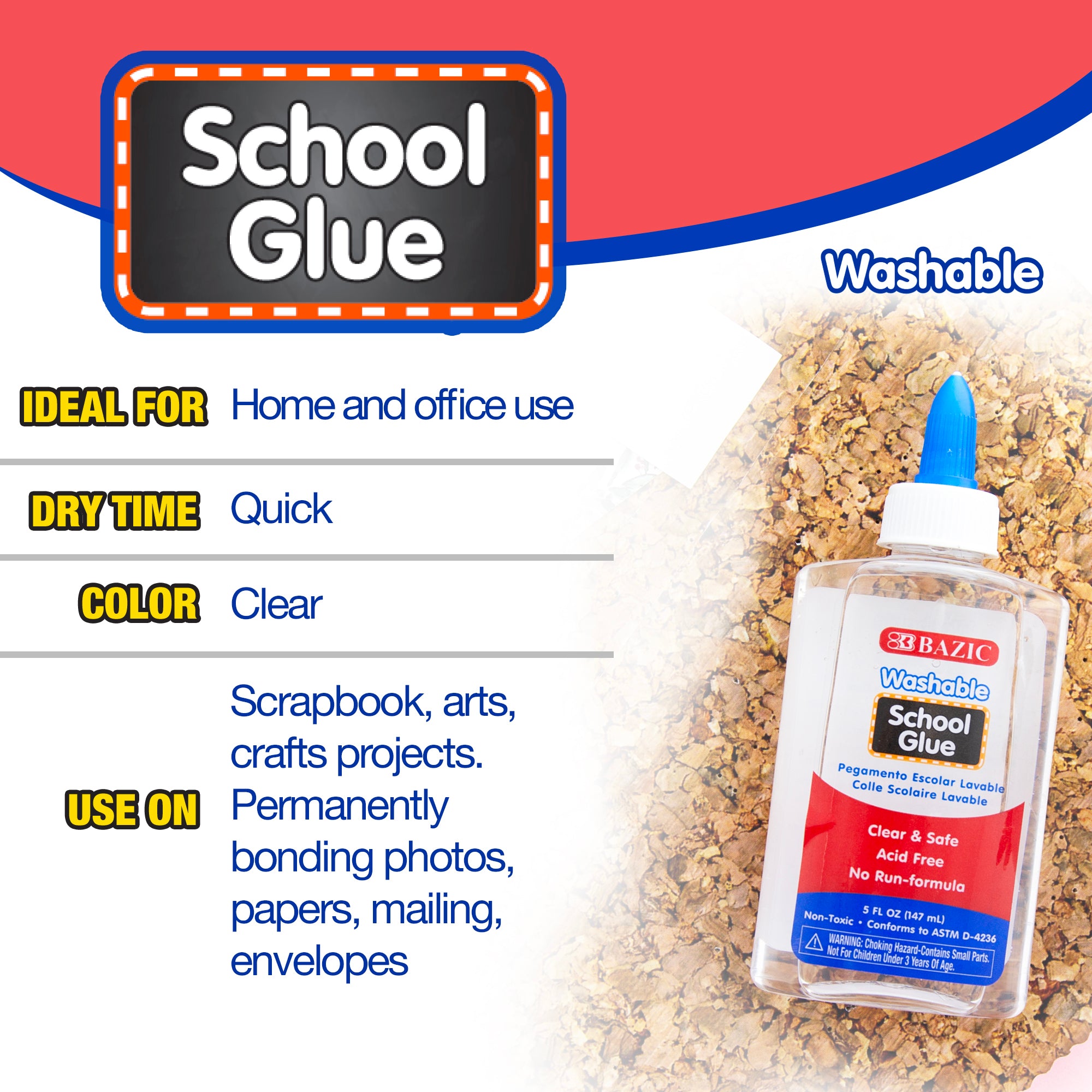 5 FL OZ (147 mL) Washable Clear School Glue
