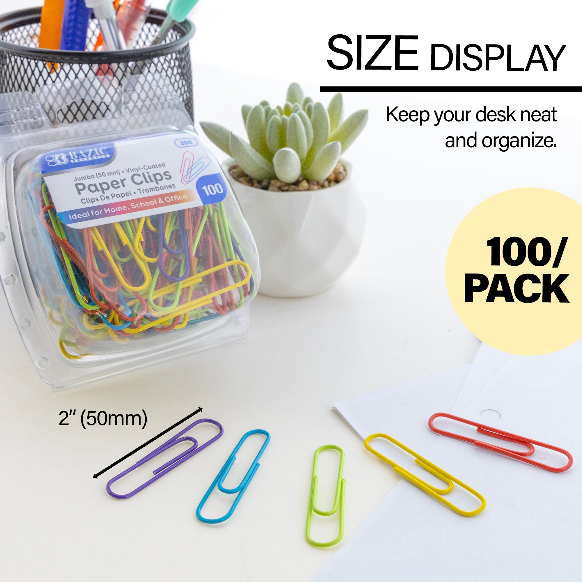 Jumbo (50mm) Color Paper Clips (100/Pack)