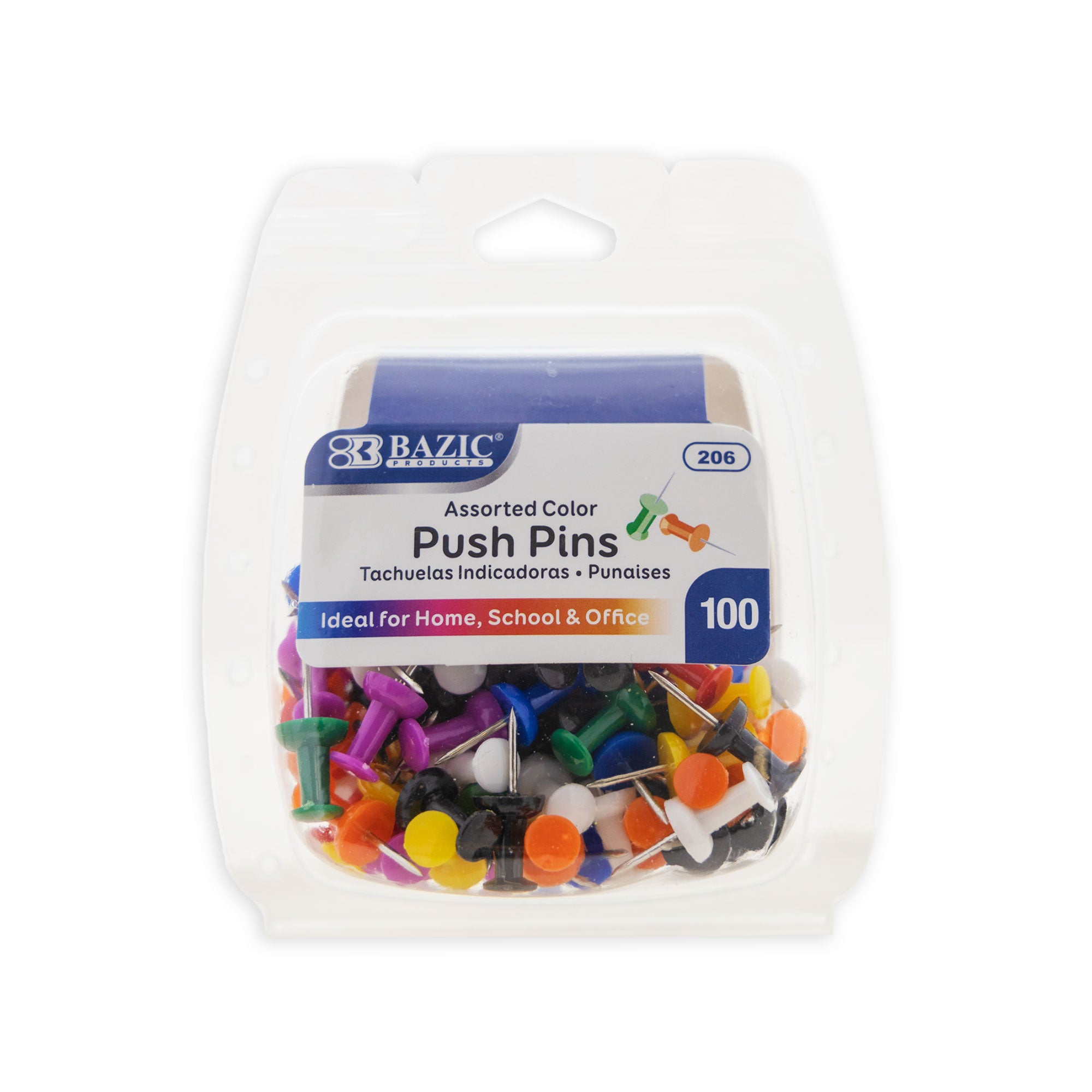 Assorted Color Push Pins (100/Pack)
