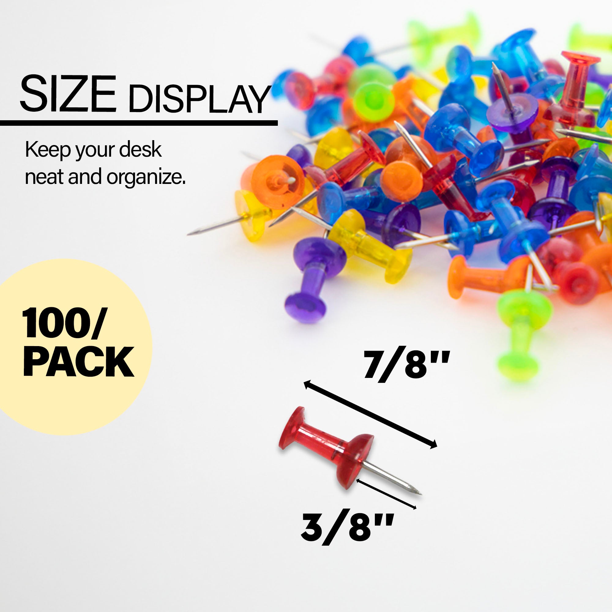 Assorted Translucent Color Push Pins (100/Pack)