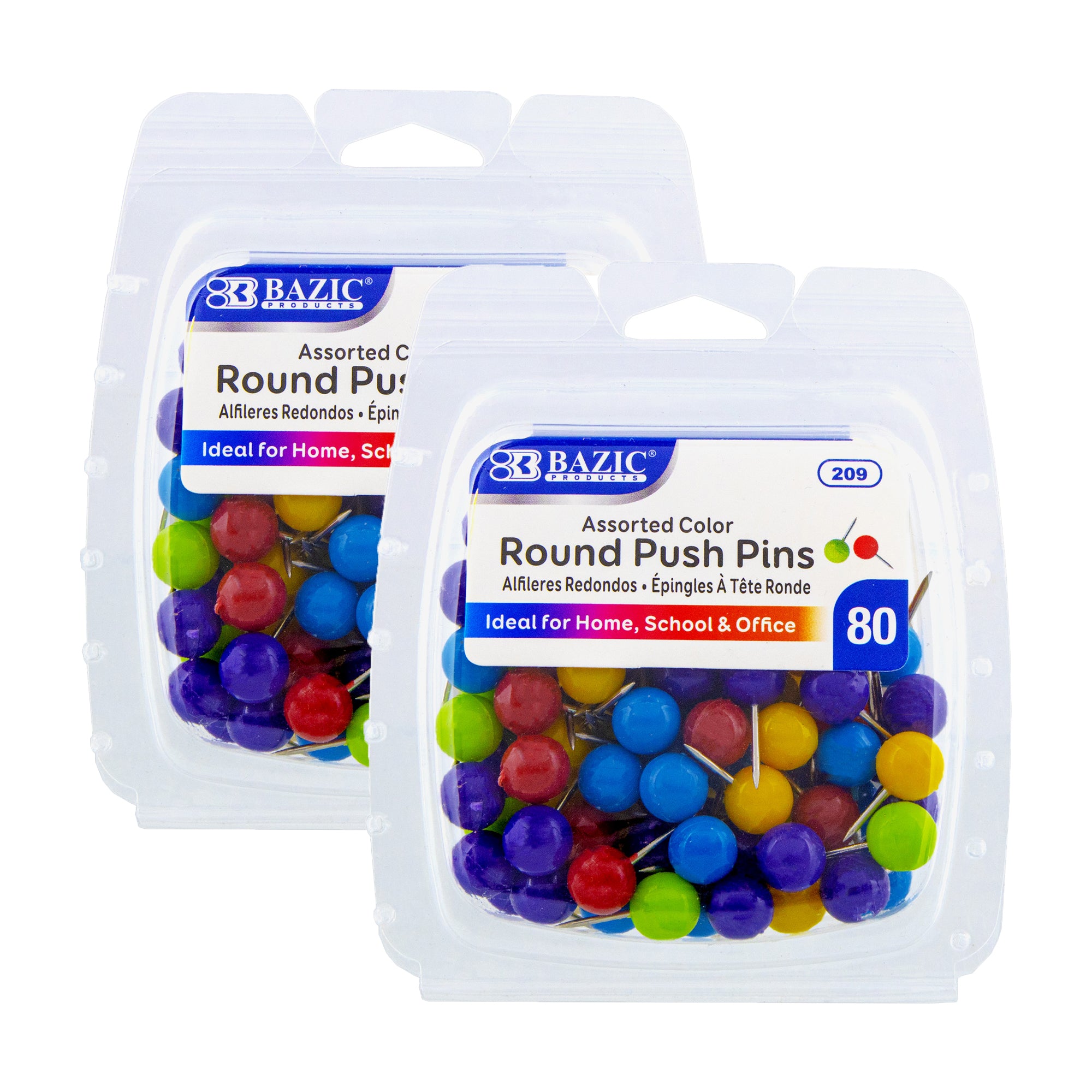 Assorted Color Round Push Pins (80/Pack)
